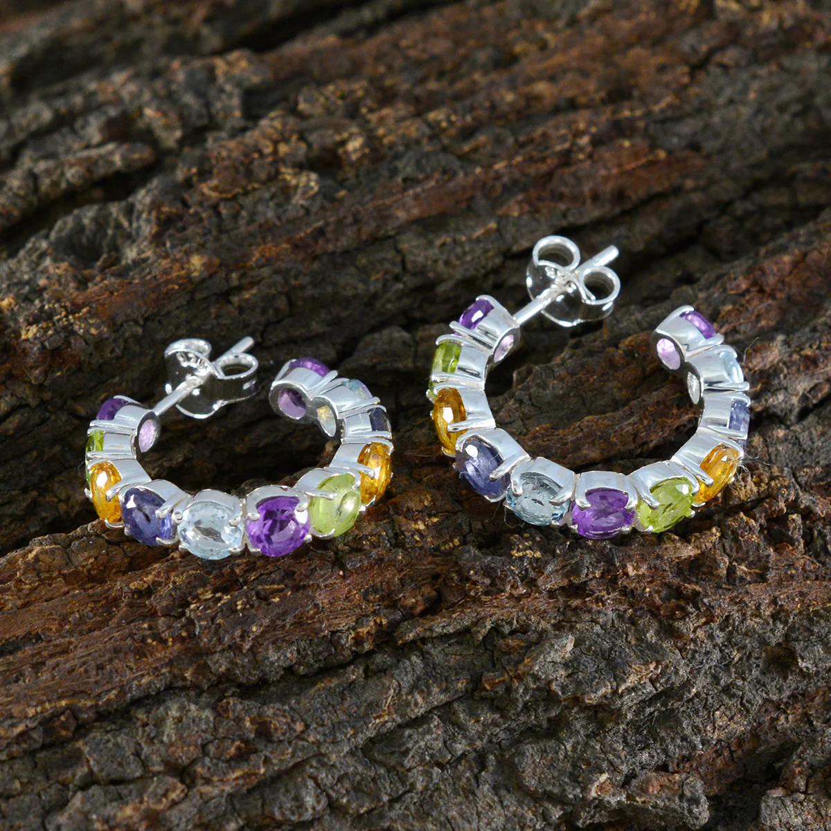 Multi Italian Riley multiple Stud multicolor Silver Earring - Image 3
