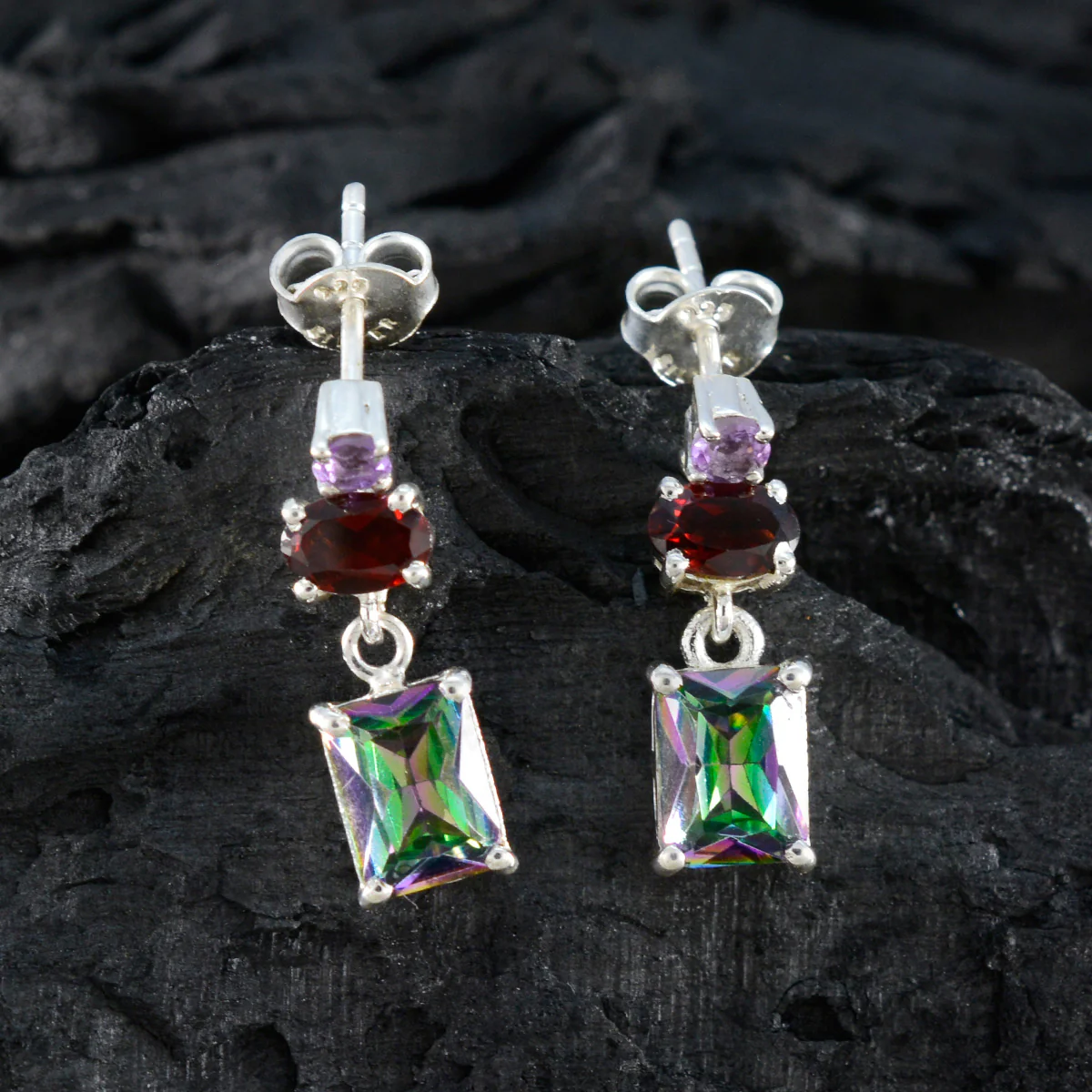 Multi Japanese Addison Trilogy Stud multicolor Sterling Silver Earring - Image 2
