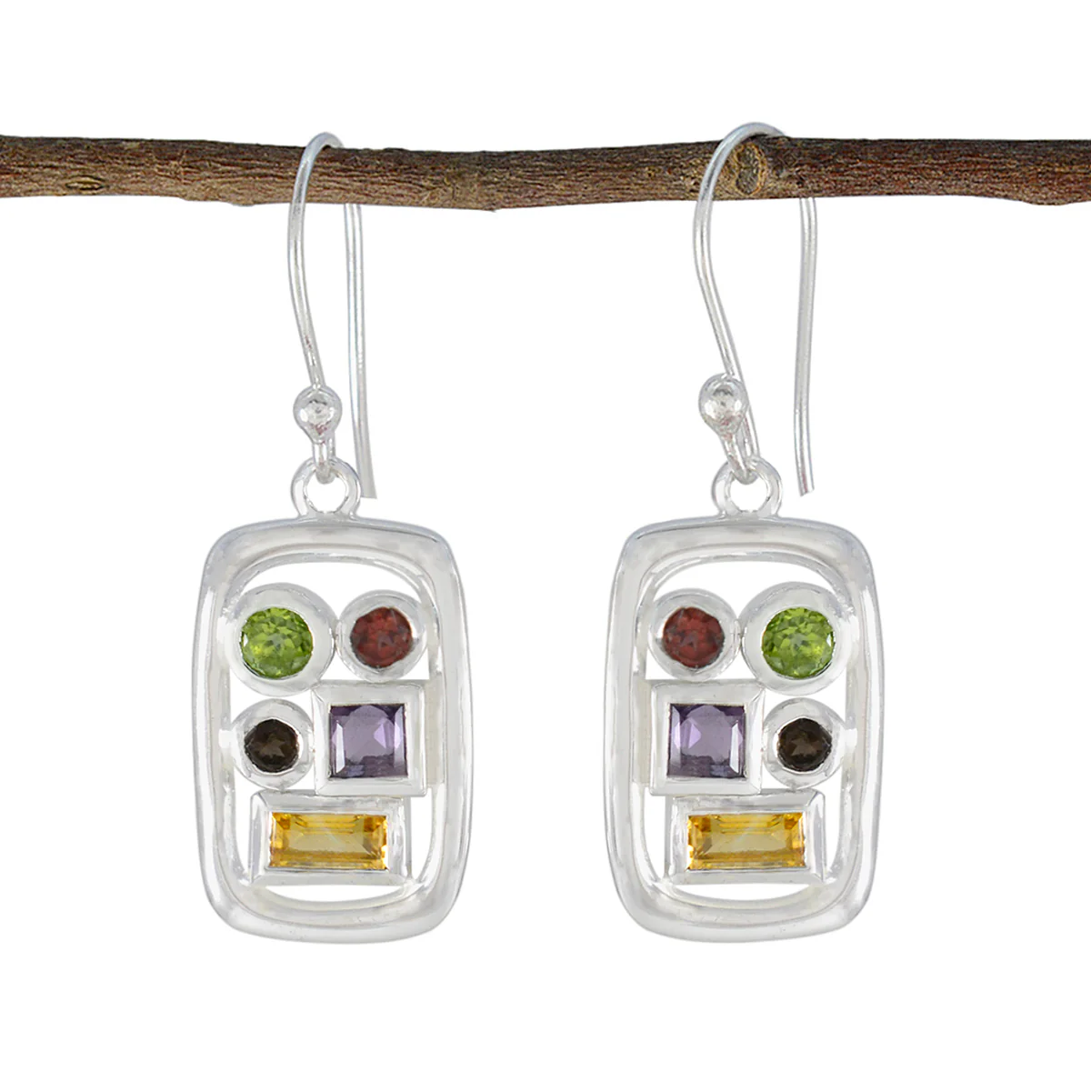 Multi Japanese Gabriela Penta Dangle multicolor Silver Earring