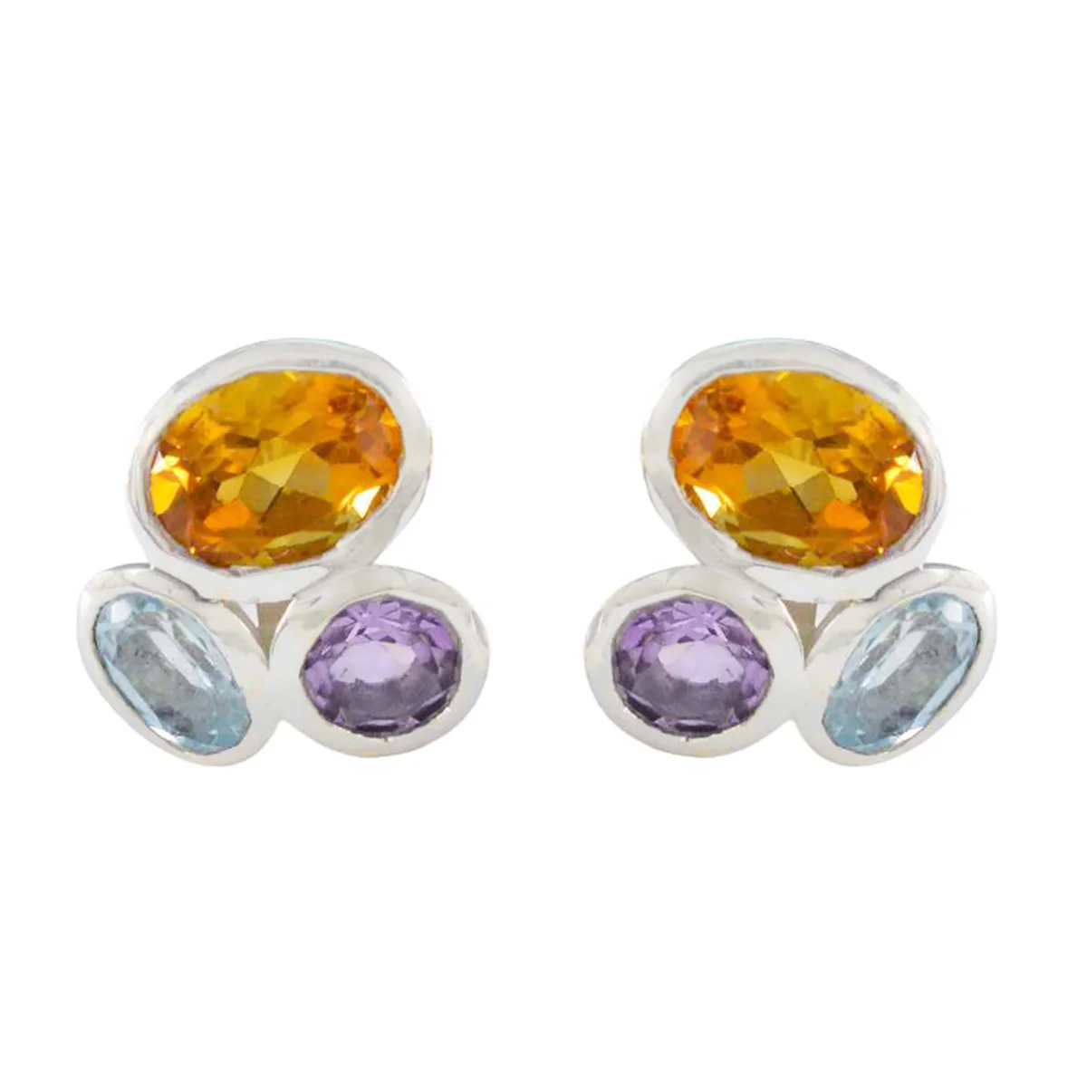 Multi Korean Hazel multiple Stud multicolor 925 Silver Earring