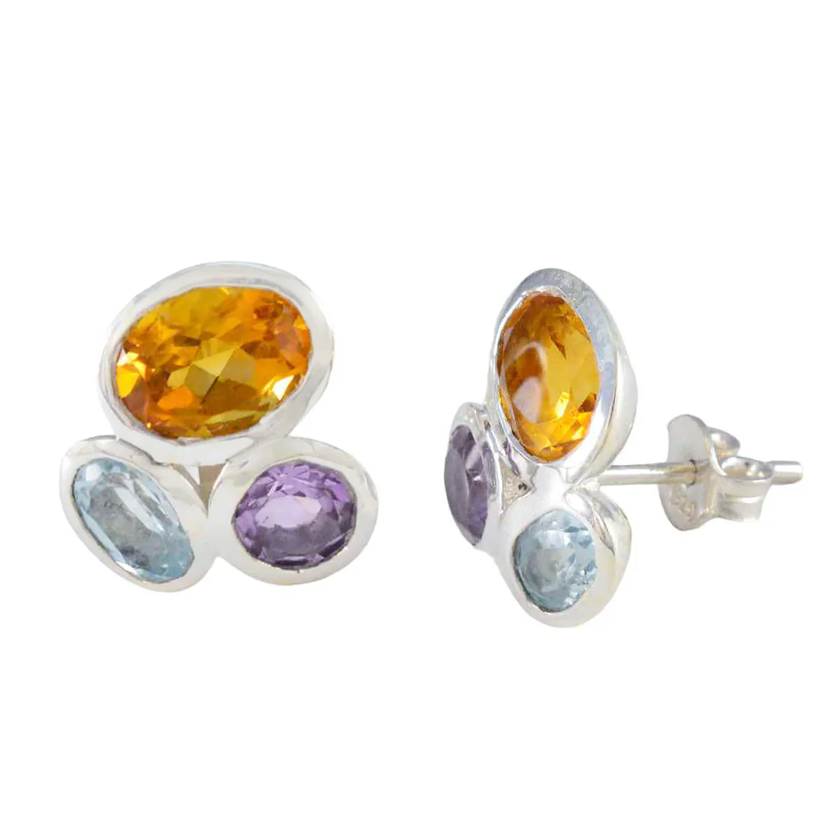 Multi Korean Hazel multiple Stud multicolor 925 Silver Earring - Image 2