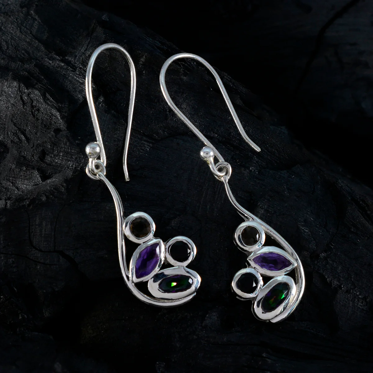 Multi Latin American Aisha quarter Dangle multicolor 92.5 Silver Earring - Image 2