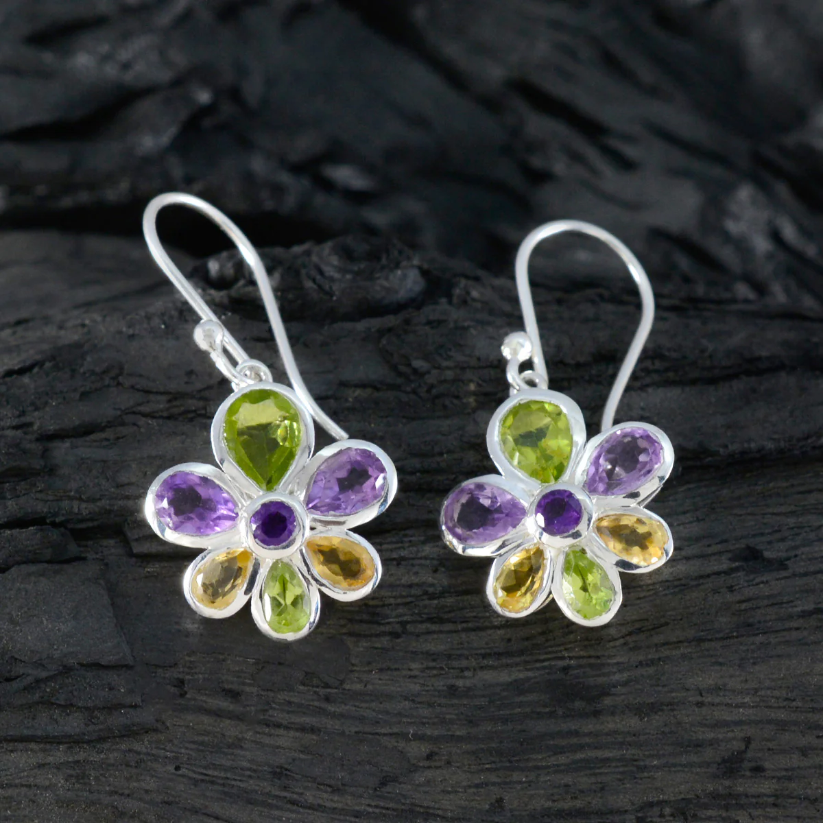 Multi Latin American Isadora multiple Dangle multicolor 925 Silver Earring - Image 2