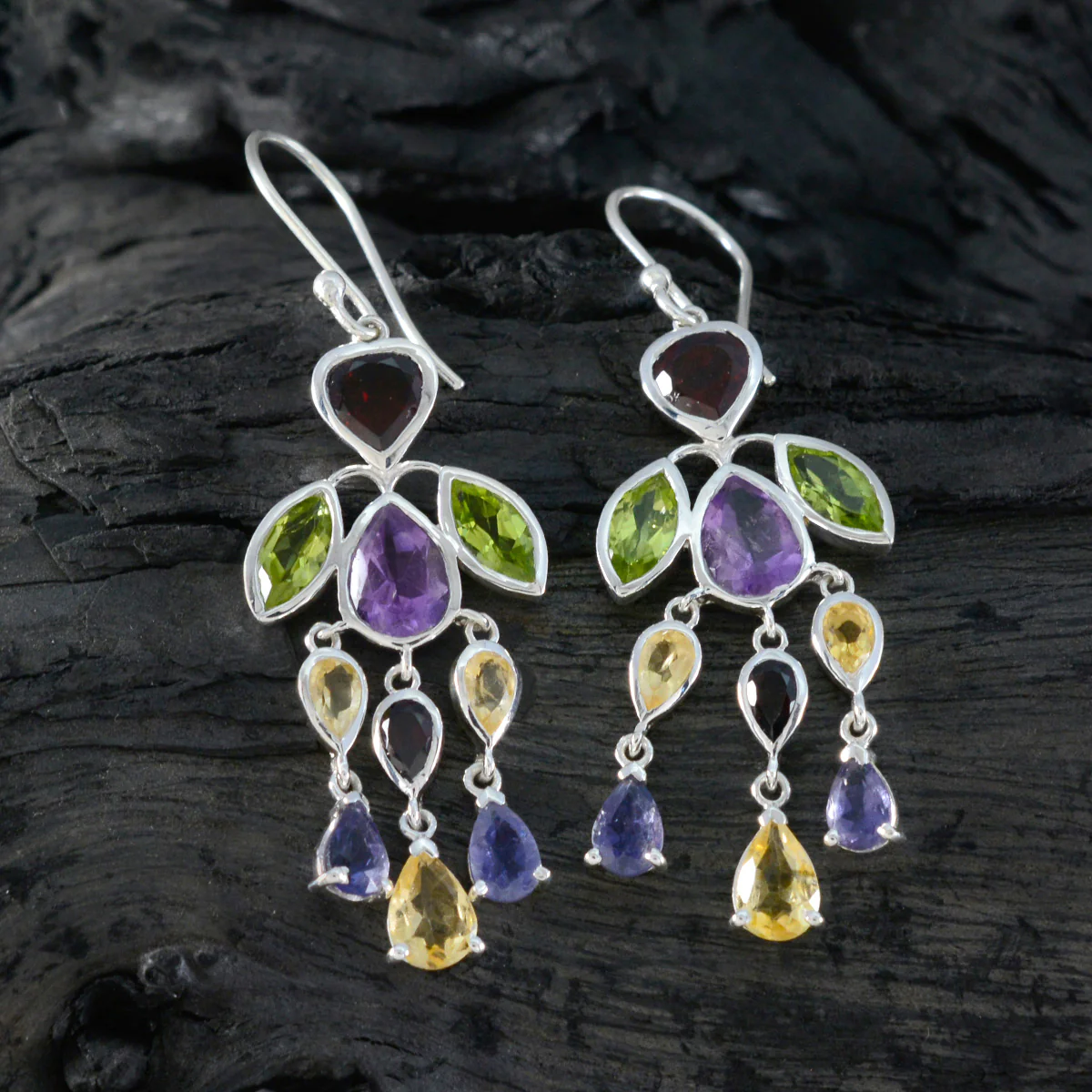 Multi Latin American Rina multiple Dangle multicolor Silver Earring - Image 2