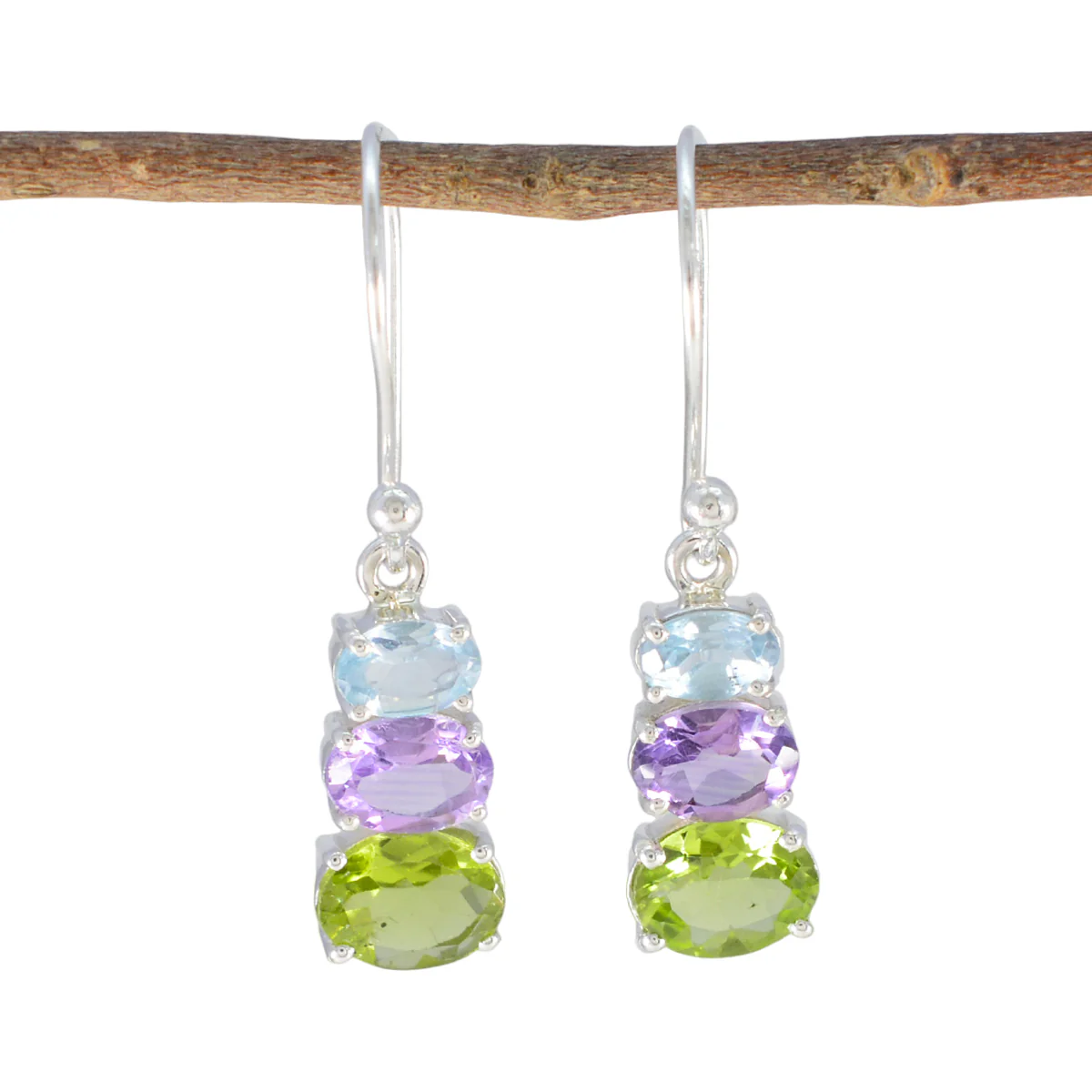 Multi Latin American Tereza multiple Dangle multicolor Silver Earring