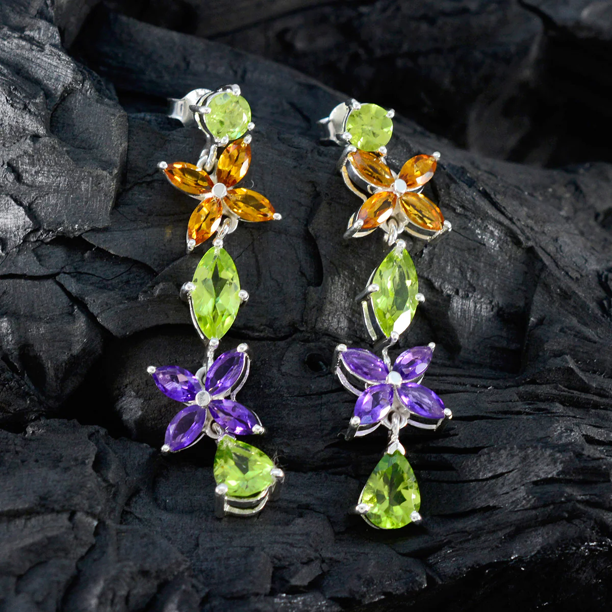 Multi Mexican Camilla multiple Stud multicolor 925 Silver Earring - Image 4