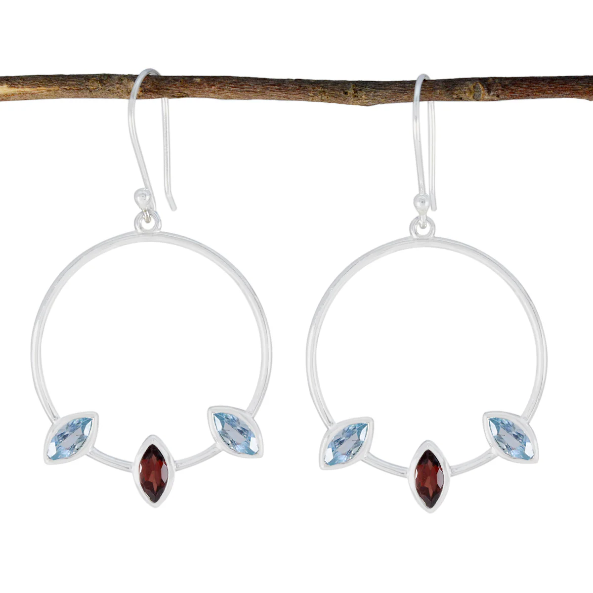 Multi Mexican Maya Trilogy Dangle multicolor 925 Sterling Silver Earring