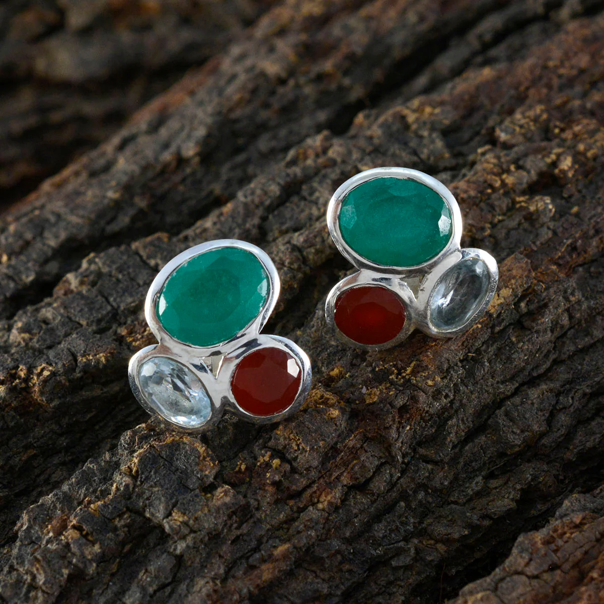 Multi Mexican Savannah multiple Stud multicolor Sterling Silver Earring - Image 3