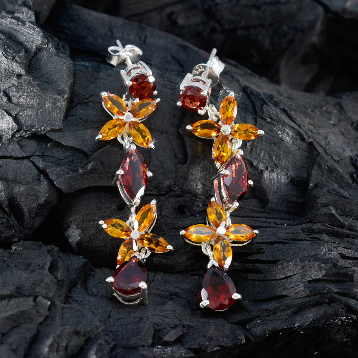 Multi Middle Eastern Camila multiple Stud multicolor Sterling Silver Earring - Image 4