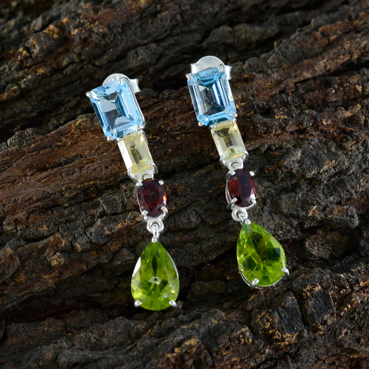 Multi Middle Eastern Micaela quarter Stud multicolor Silver Earring - Image 3