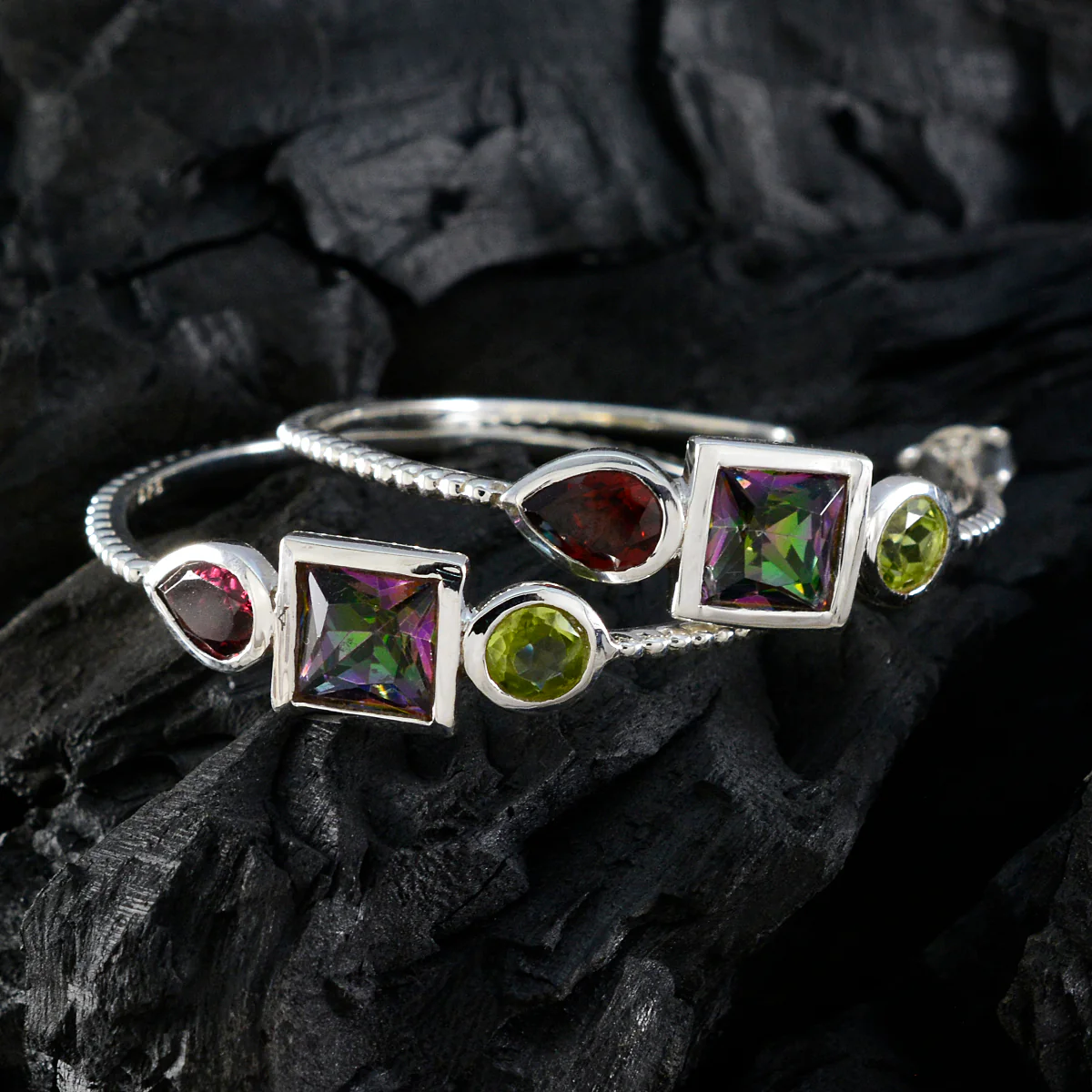 Multi Russian Jiwoo Trilogy Stud multicolor 92.5 Silver Earring - Image 2
