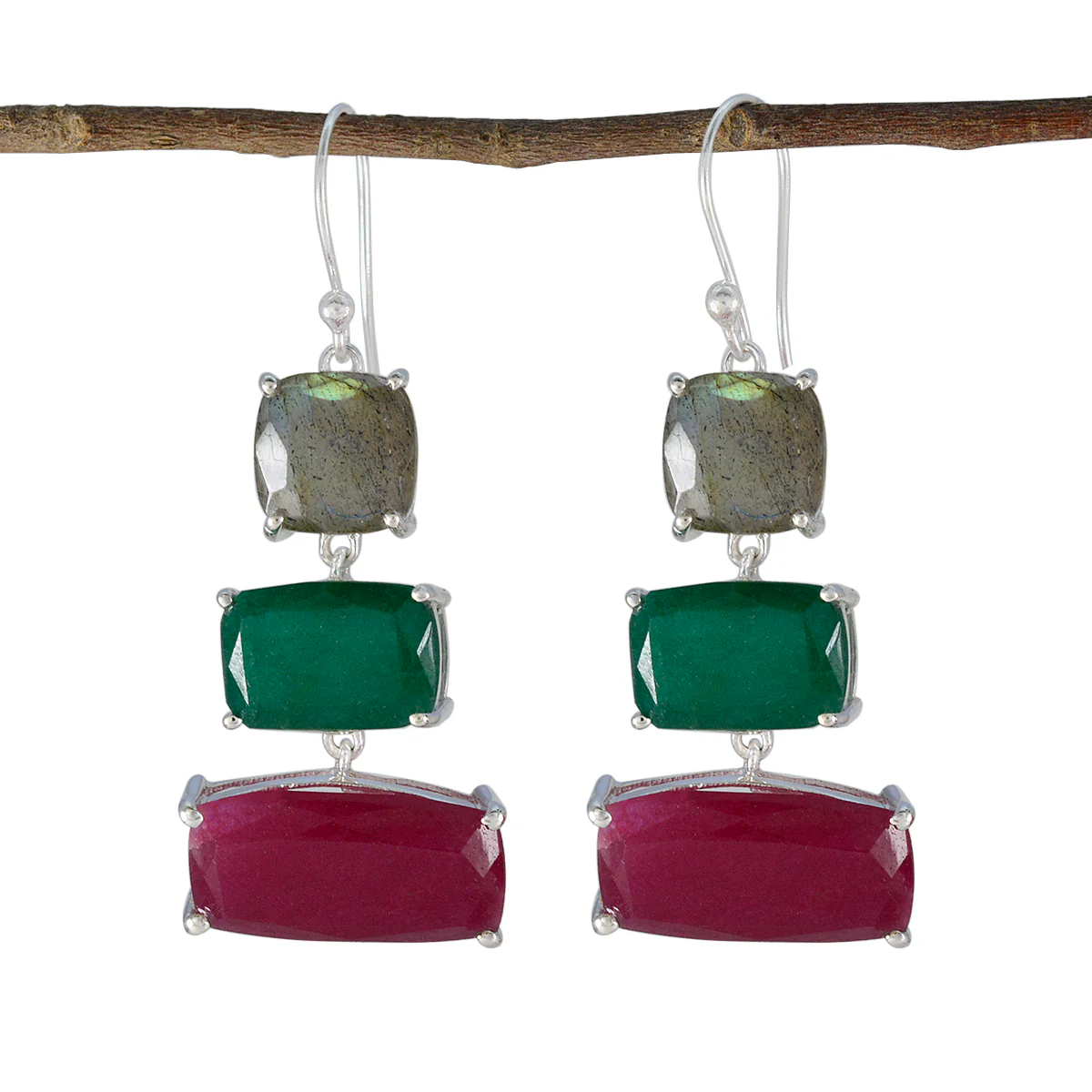 Multi Russian Luisa Trilogy Dangle multicolor Sterling Silver Earring