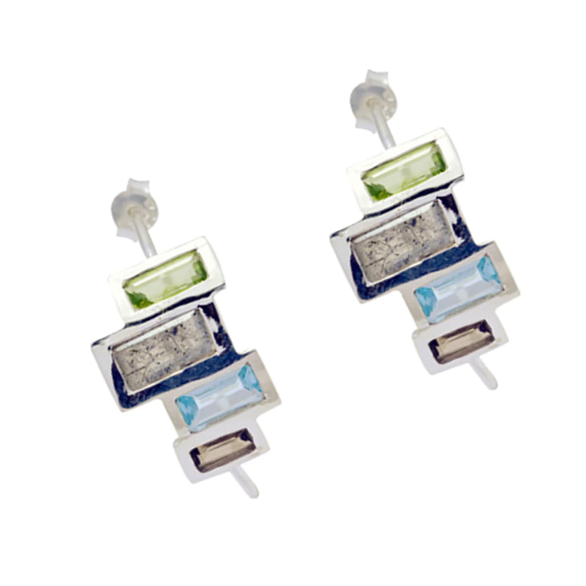 Multi Russian Natalie multiple Stud multicolor 925 Silver Earring - Image 3