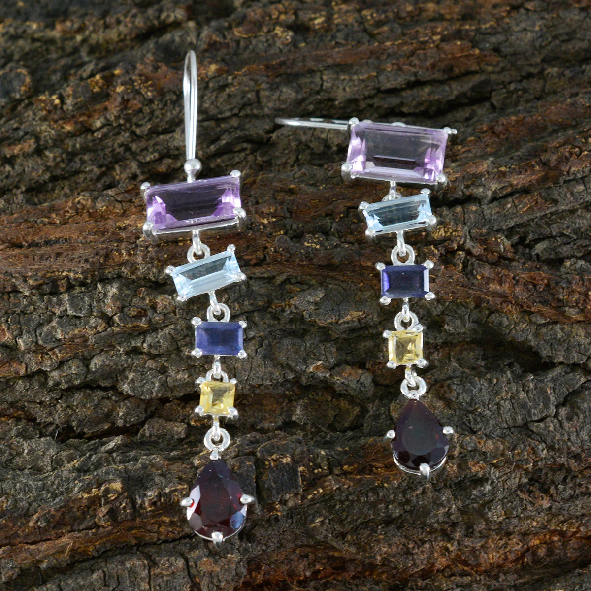 Multi Russian Teresa Penta Dangle multicolor Sterling Silver Earring - Image 3