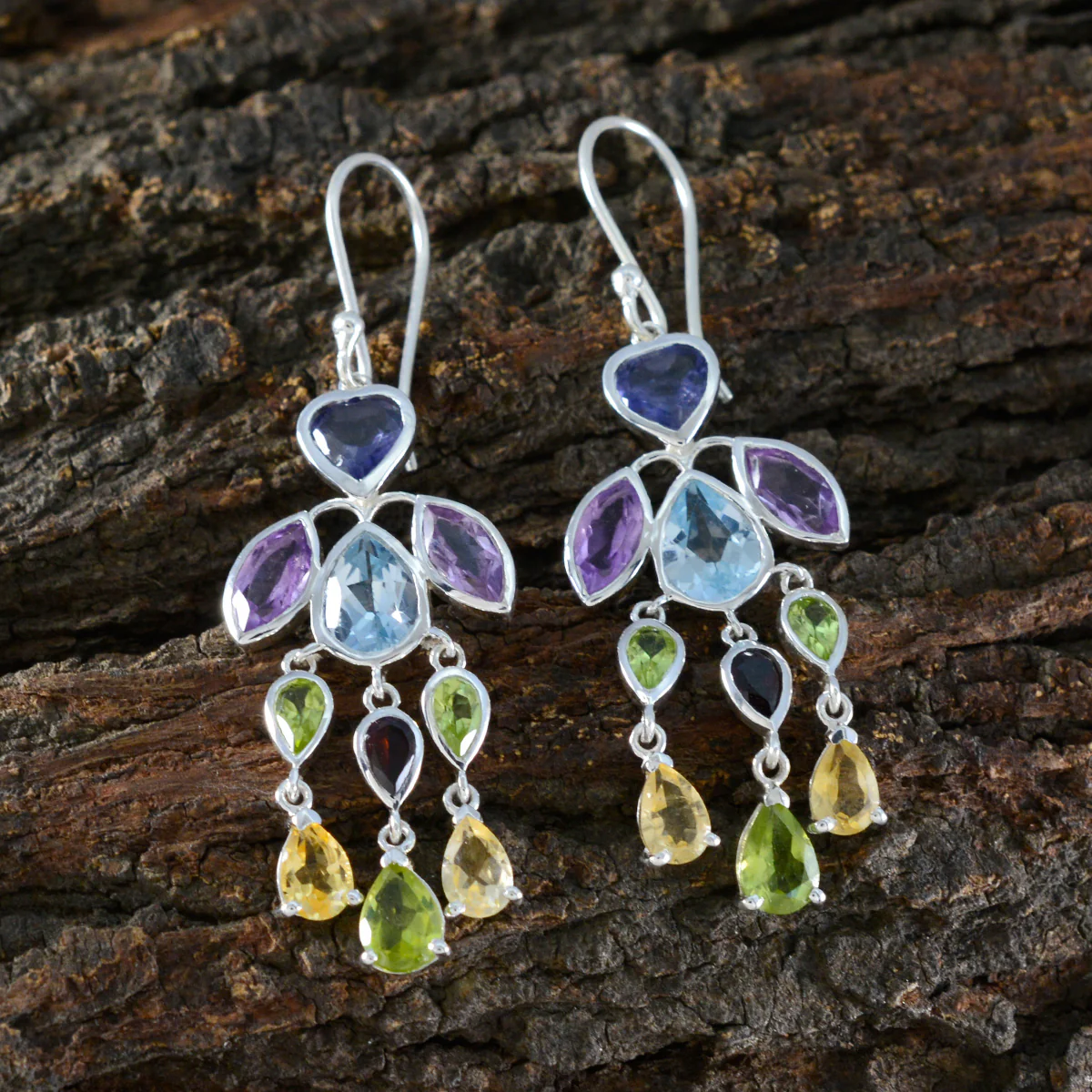 Multi Russian Wen multiple Dangle multicolor 925 Sterling Silver Earring - Image 3