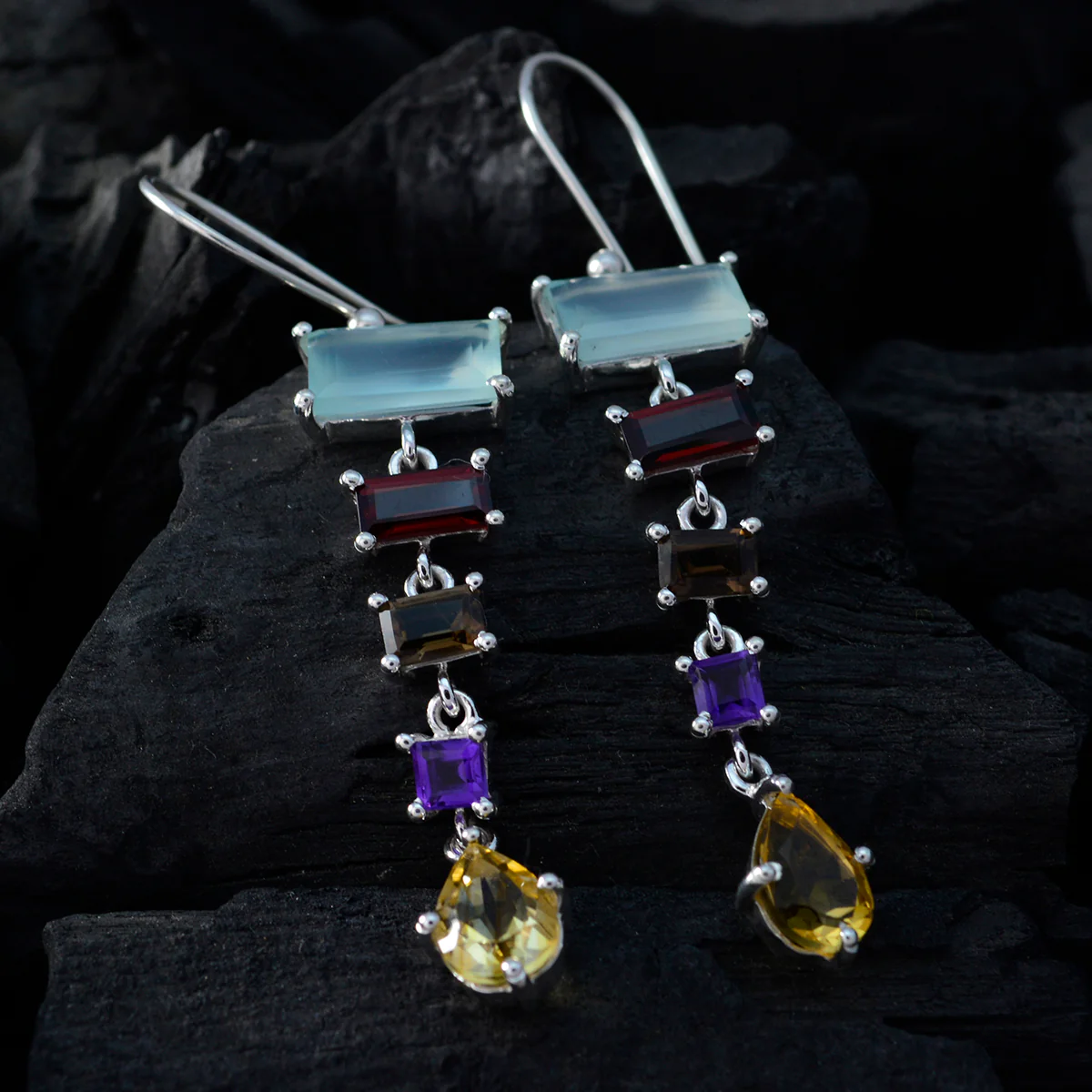 Multi Spanish Amelia multiple Dangle multicolor 92.5 Silver Earring - Image 2