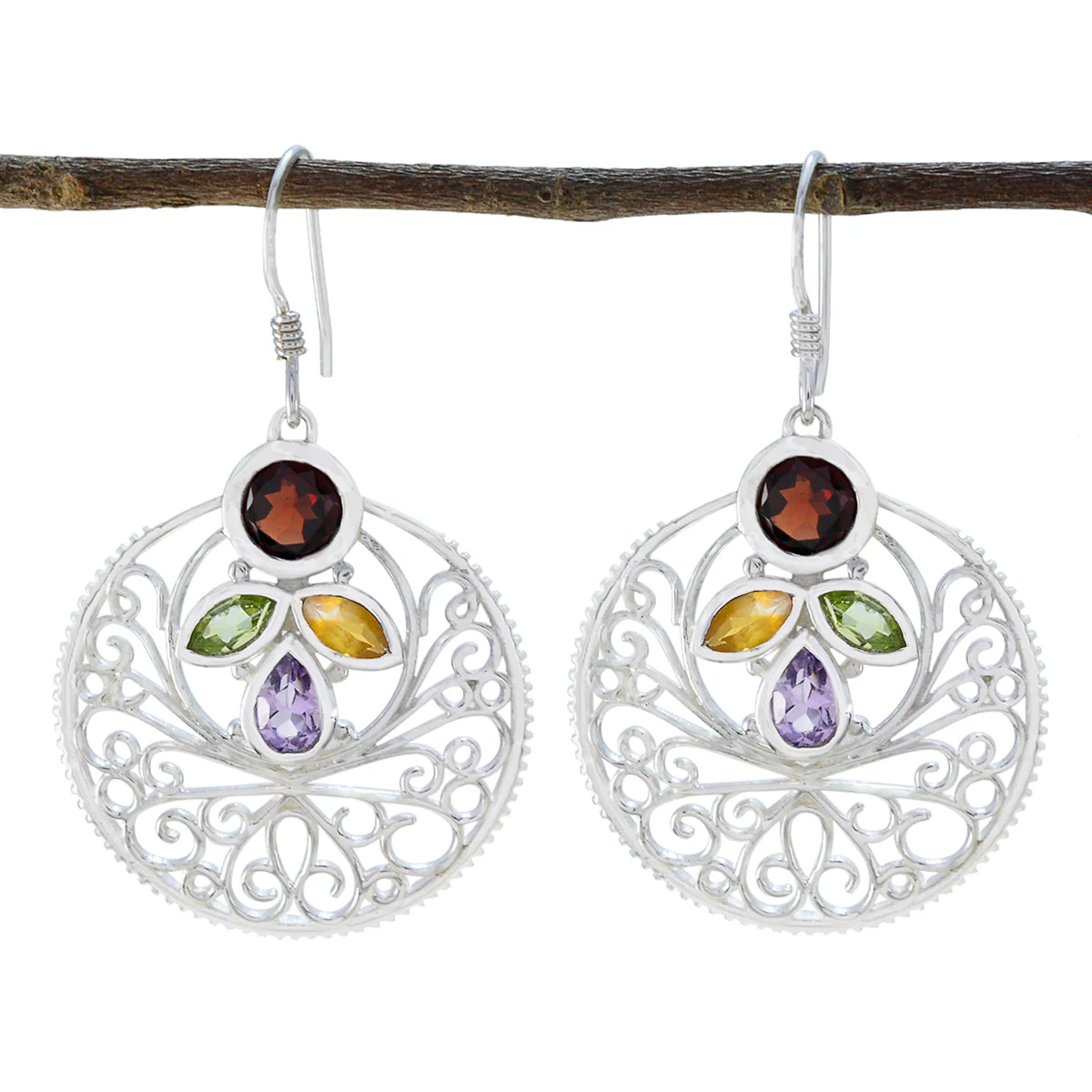 Multi Spanish Katarina quarter Dangle multicolor Silver Earring