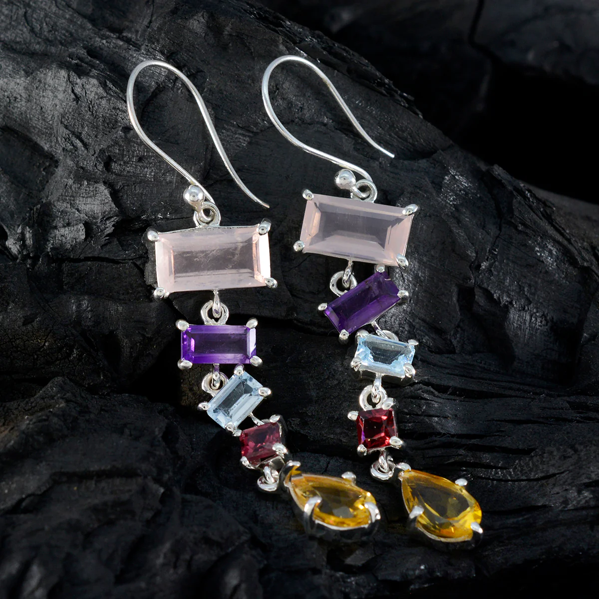 Multi Spanish Scarlett Penta Dangle multicolor Sterling Silver Earring - Image 2