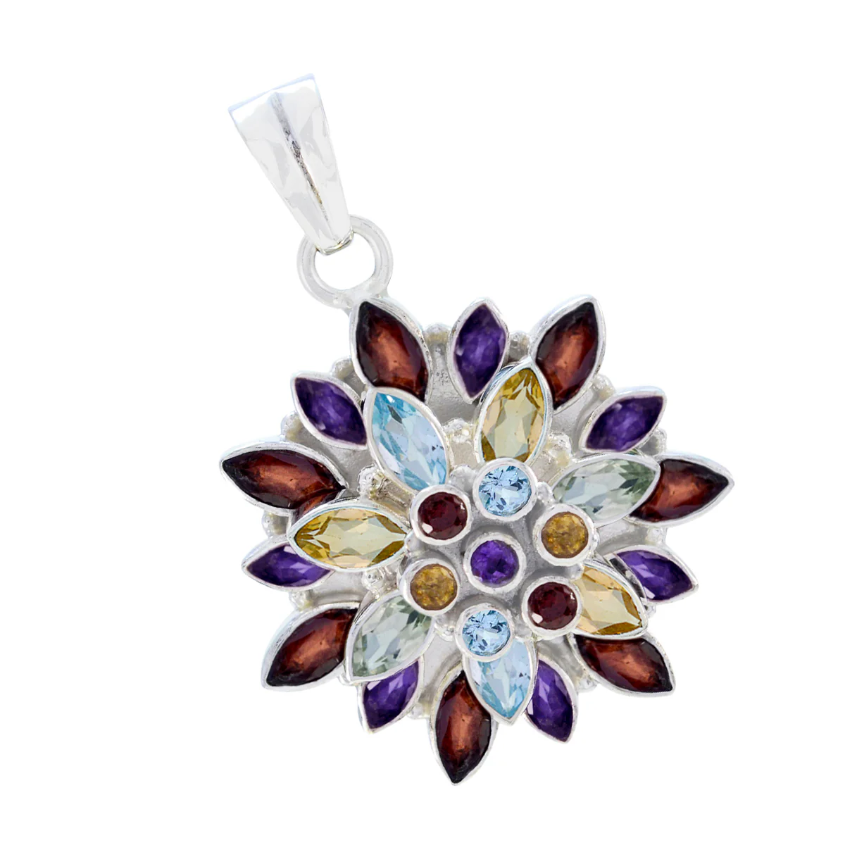 Multi Stone Chunky Mexican 92.5 Silver multiple Maya Cultural multicolor Pendant Jewellery