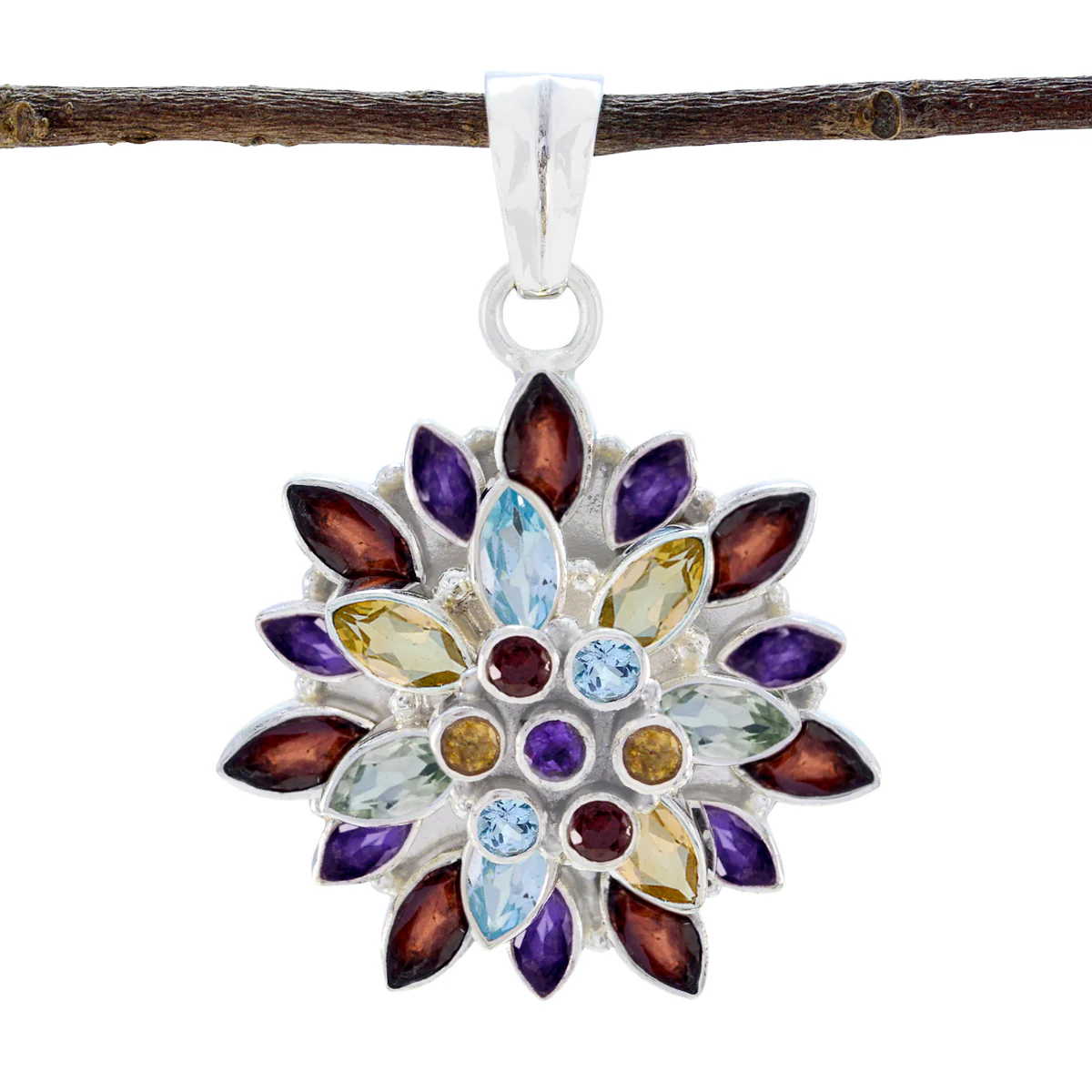 Multi Stone Chunky Mexican 92.5 Silver multiple Maya Cultural multicolor Pendant Jewellery - Image 2
