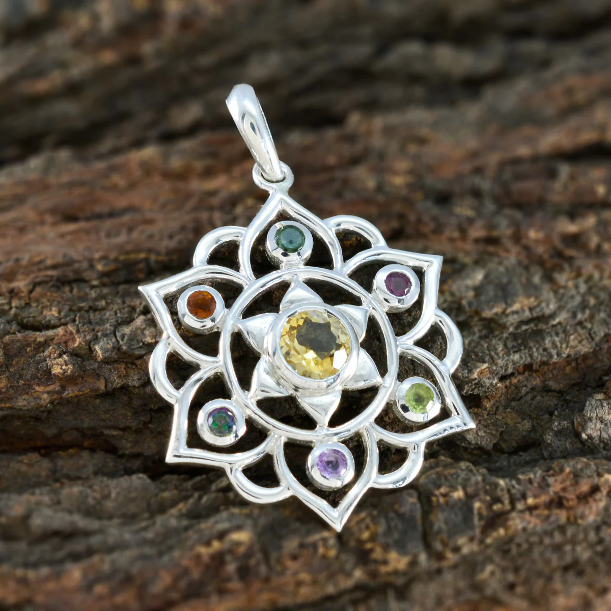 Multi Stone Classic American Sterling Silver Hepta Sofia Rope-Wire multicolor Pendant Jewellery - Image 3