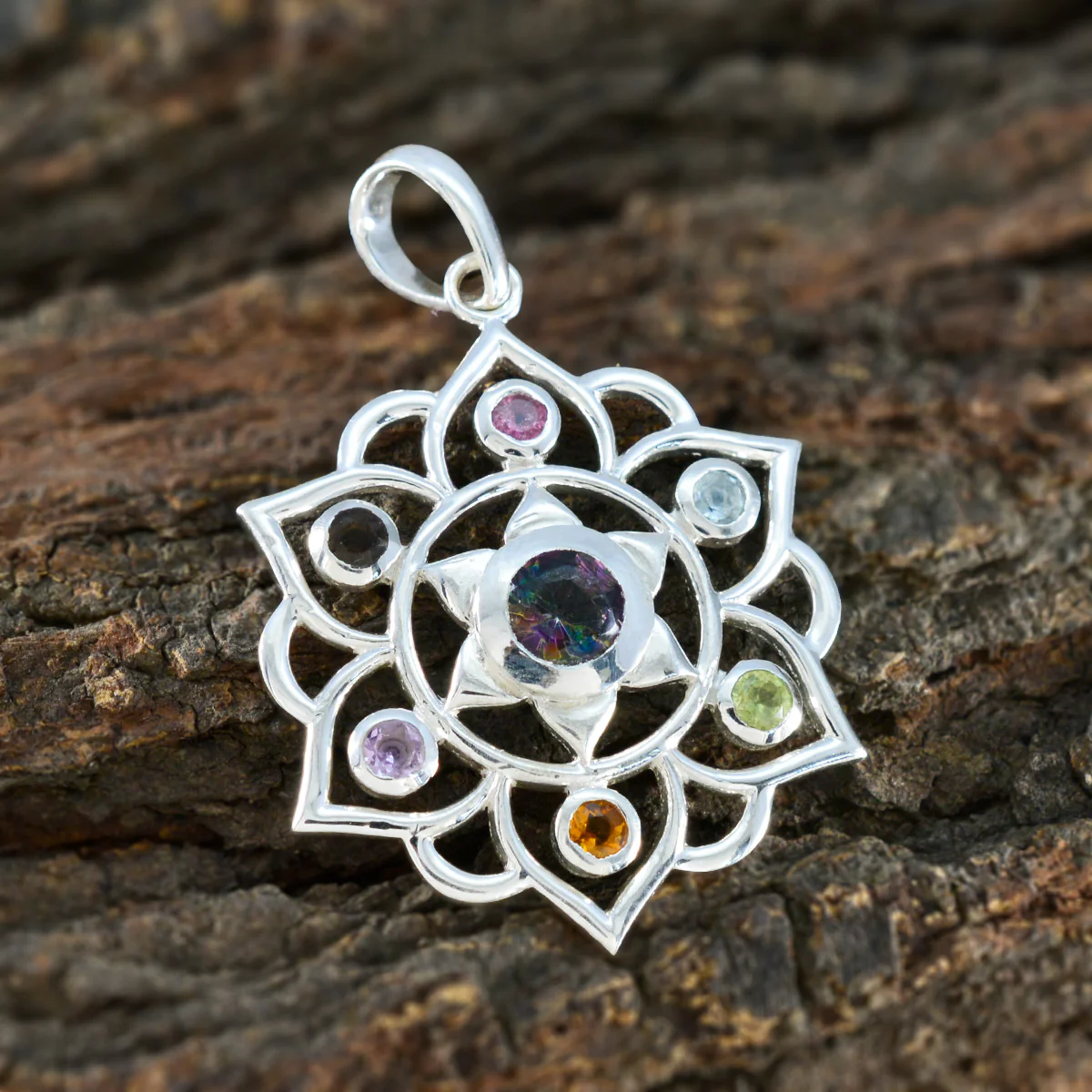Multi Stone Classic Latin American 92.5 Silver Hepta Stella Rope-Wire multicolor Pendant Jewellery - Image 3