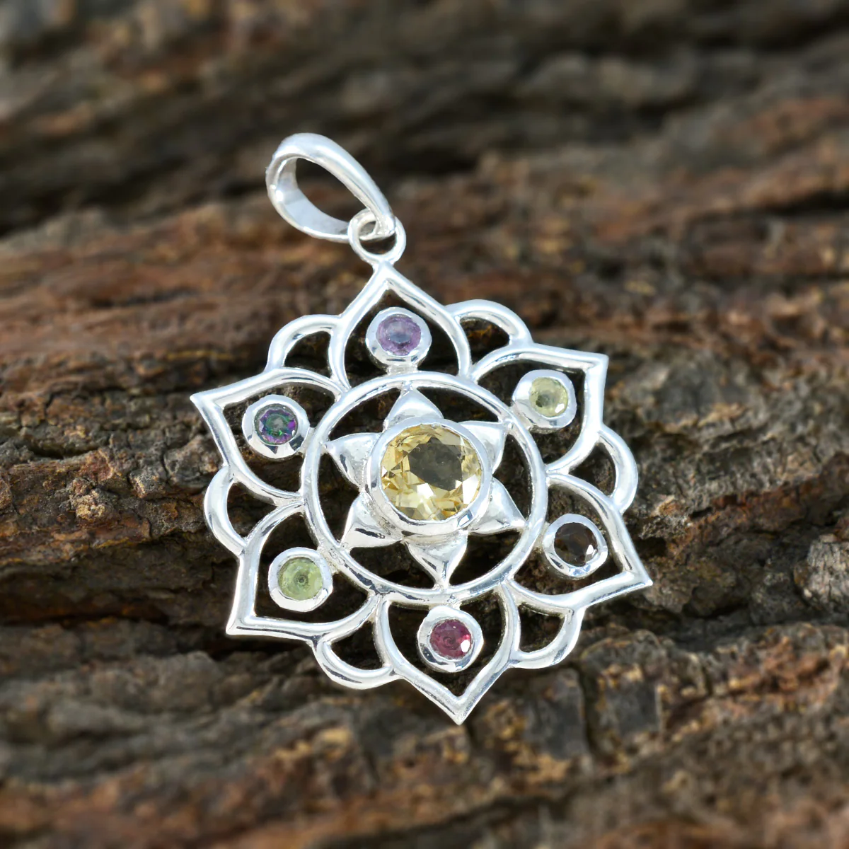 Multi Stone Classic Russian 925 Silver Hepta Nella Rope-Wire multicolor Pendant Jewelry - Image 3