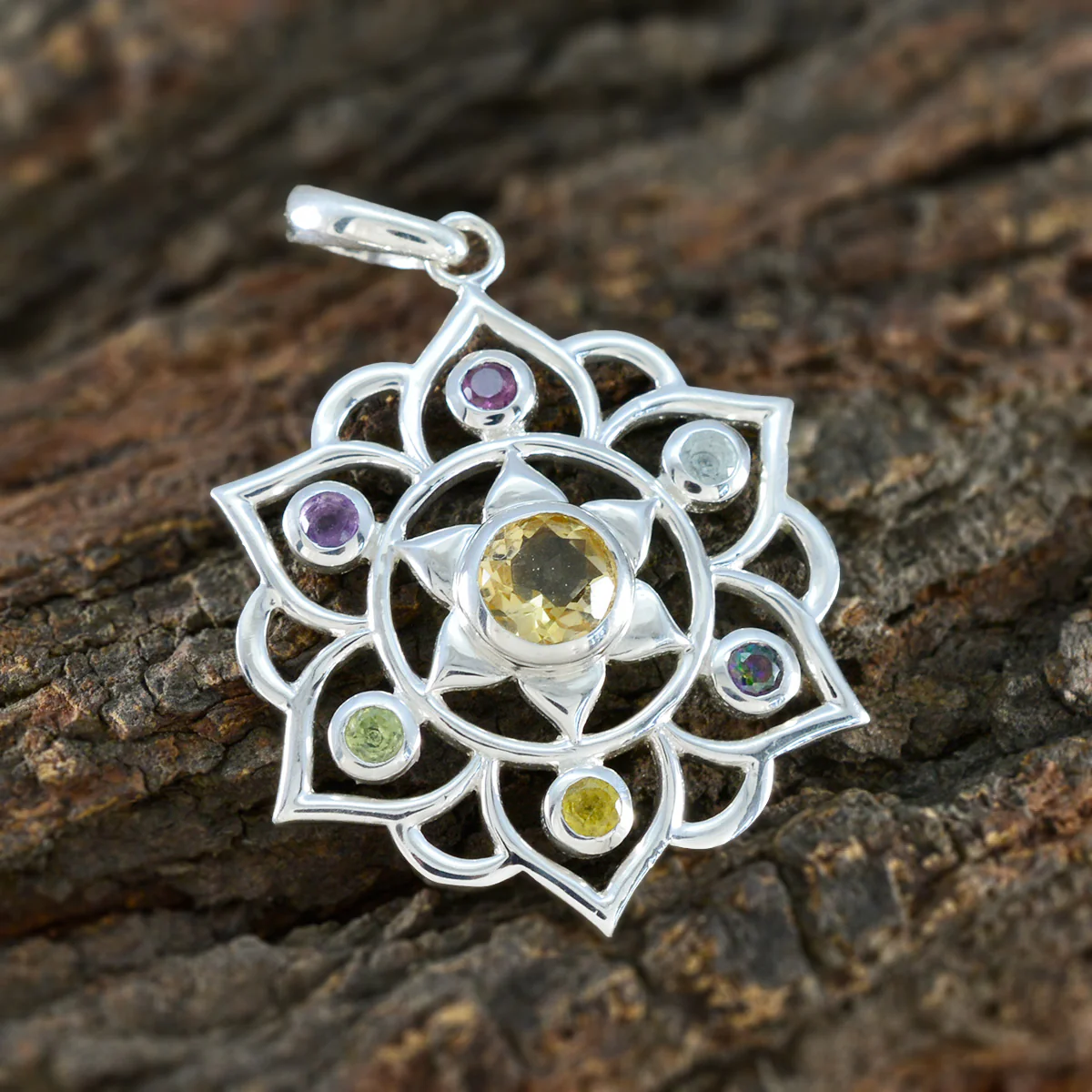 Multi Stone Classic Russian Silver Hepta Teresa Rope-Wire multicolor Pendant Jewelry - Image 3