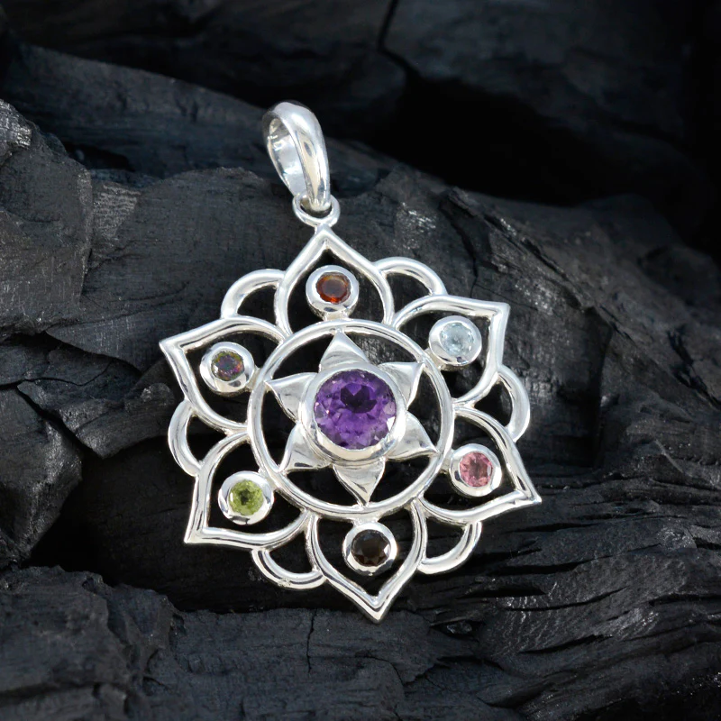 Multi Stone Classic Russian Sterling Silver Hepta Sarah Rope-Wire multicolor Pendant Jewellery - Image 4