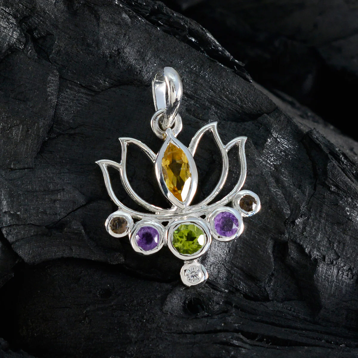 Multi Stone Dainty American 92.5 Silver Hepta Sara Rope-Wire multicolor Pendant Jewellery - Image 3