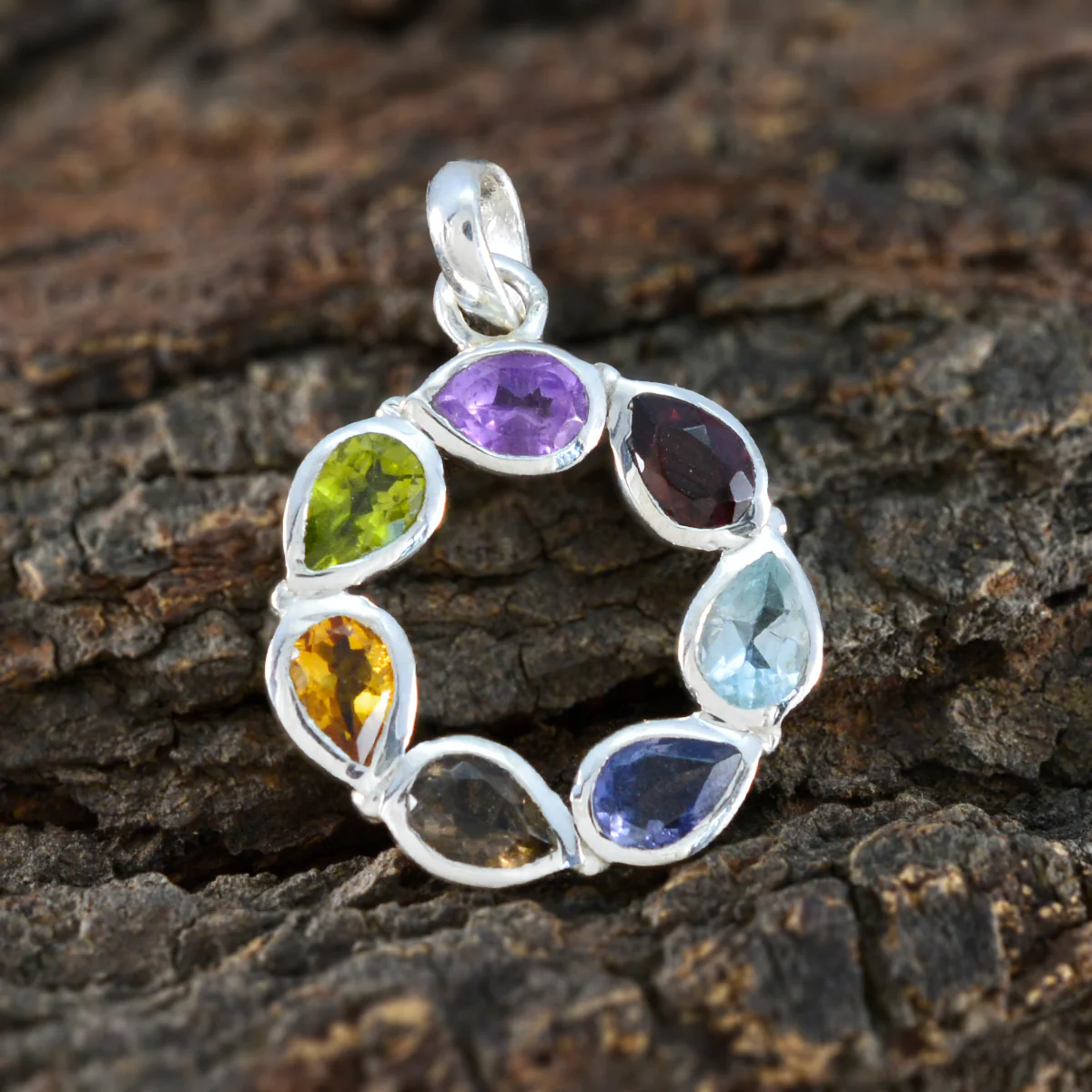 Multi Stone Dainty Egyptian 925 Silver Hepta Julia valentine multicolor Pendant Jewelry - Image 3