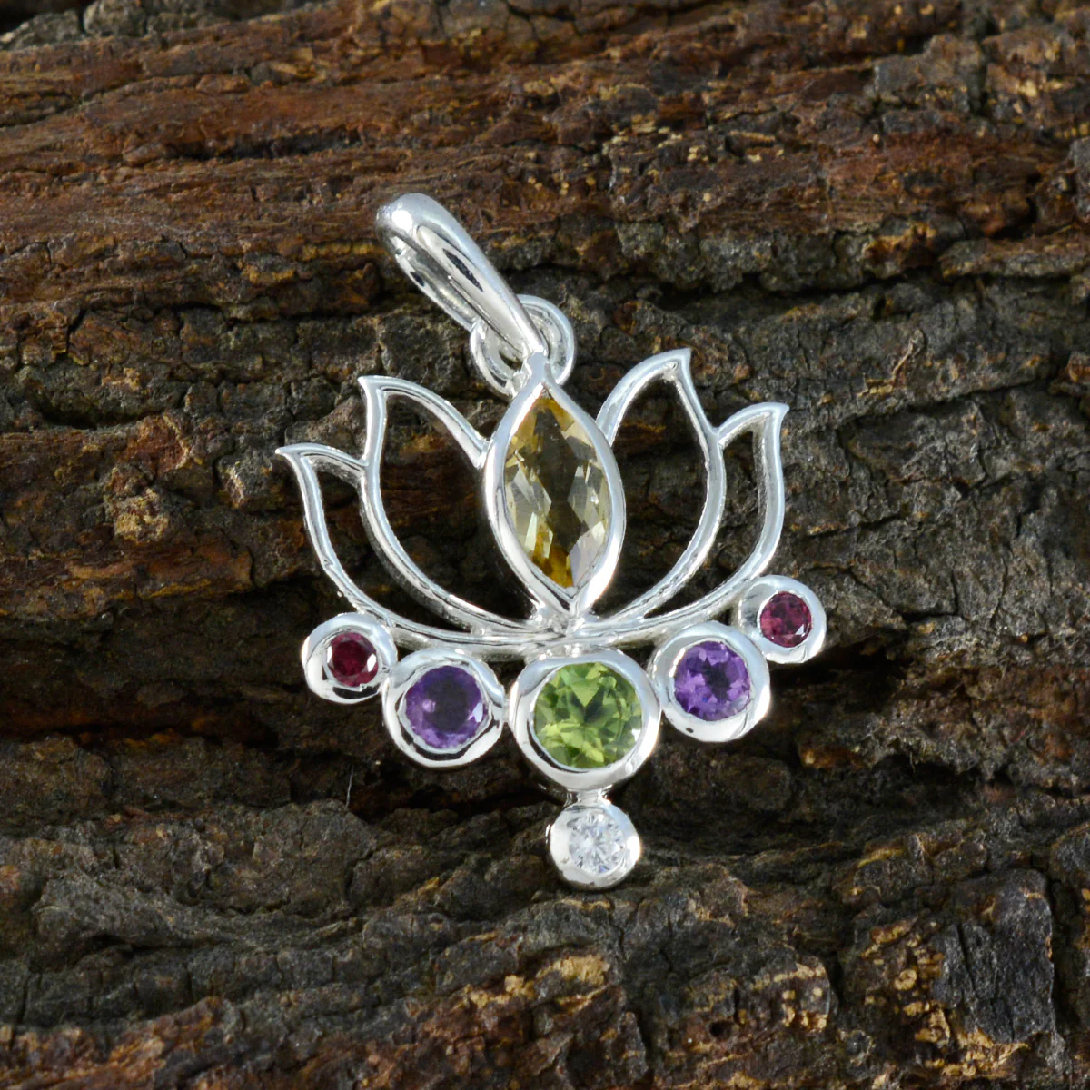 Multi Stone Dainty Mexican Sterling Silver Hepta María Rope-Wire multicolor Pendant Jewellery - Image 2