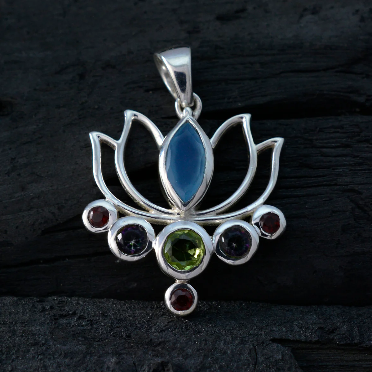 Multi Stone Dainty Russian Sterling Silver Hepta Alice Rope-Wire multicolor Pendant Jewellery - Image 3