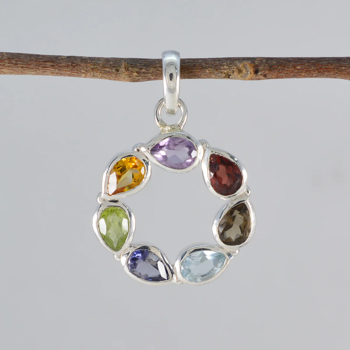 Multi Stone Dainty Russian Sterling Silver Hepta Ida Heart multicolor Pendant Jewellery - Image 2