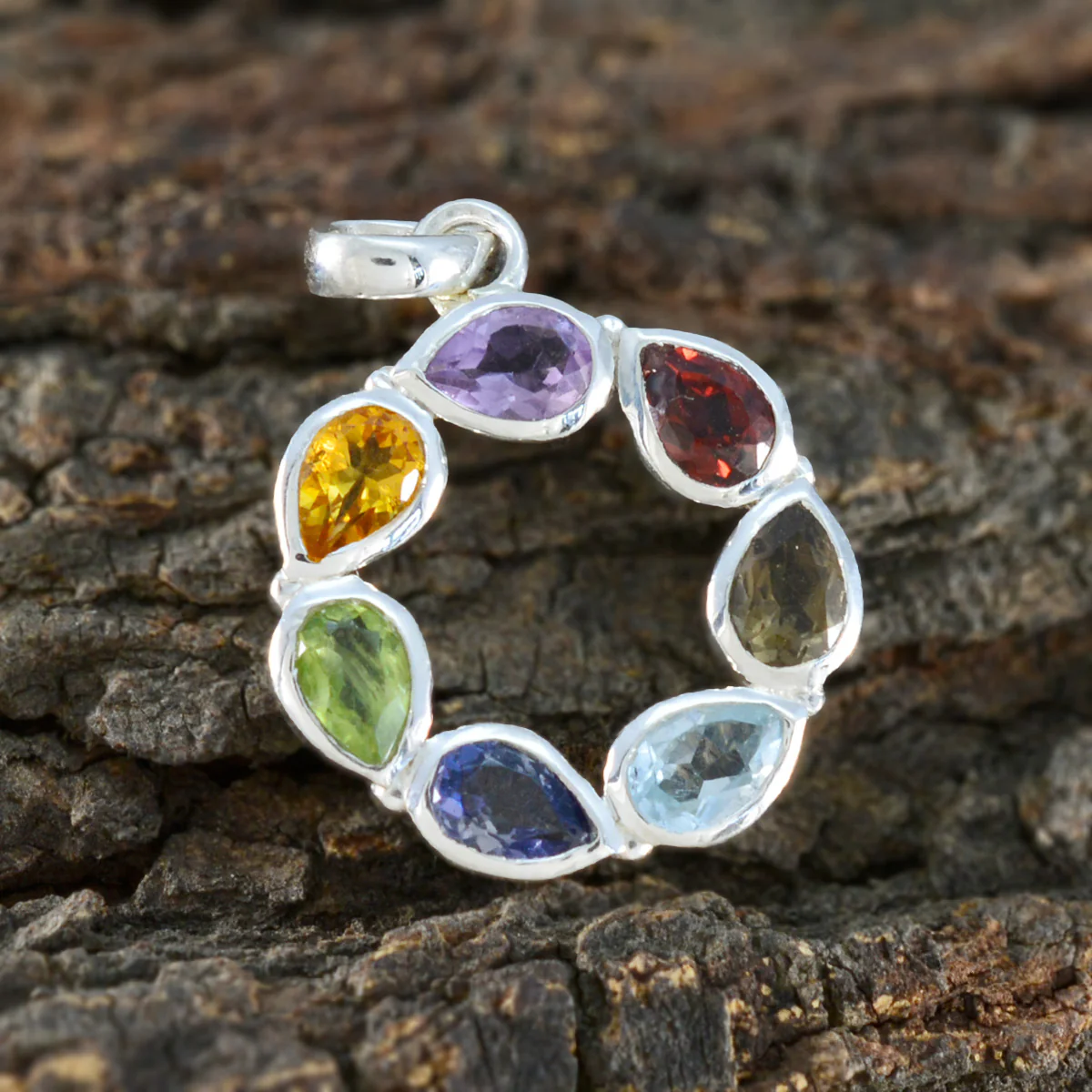 Multi Stone Dainty Russian Sterling Silver Hepta Ida Heart multicolor Pendant Jewellery - Image 3