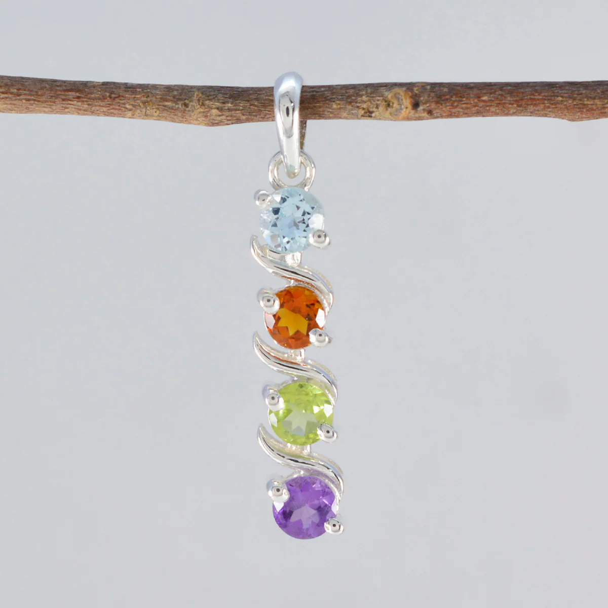 Multi Stone Dainty Turkish 925 Silver quarter Inès Romantic multicolor Pendant Jewelry - Image 2