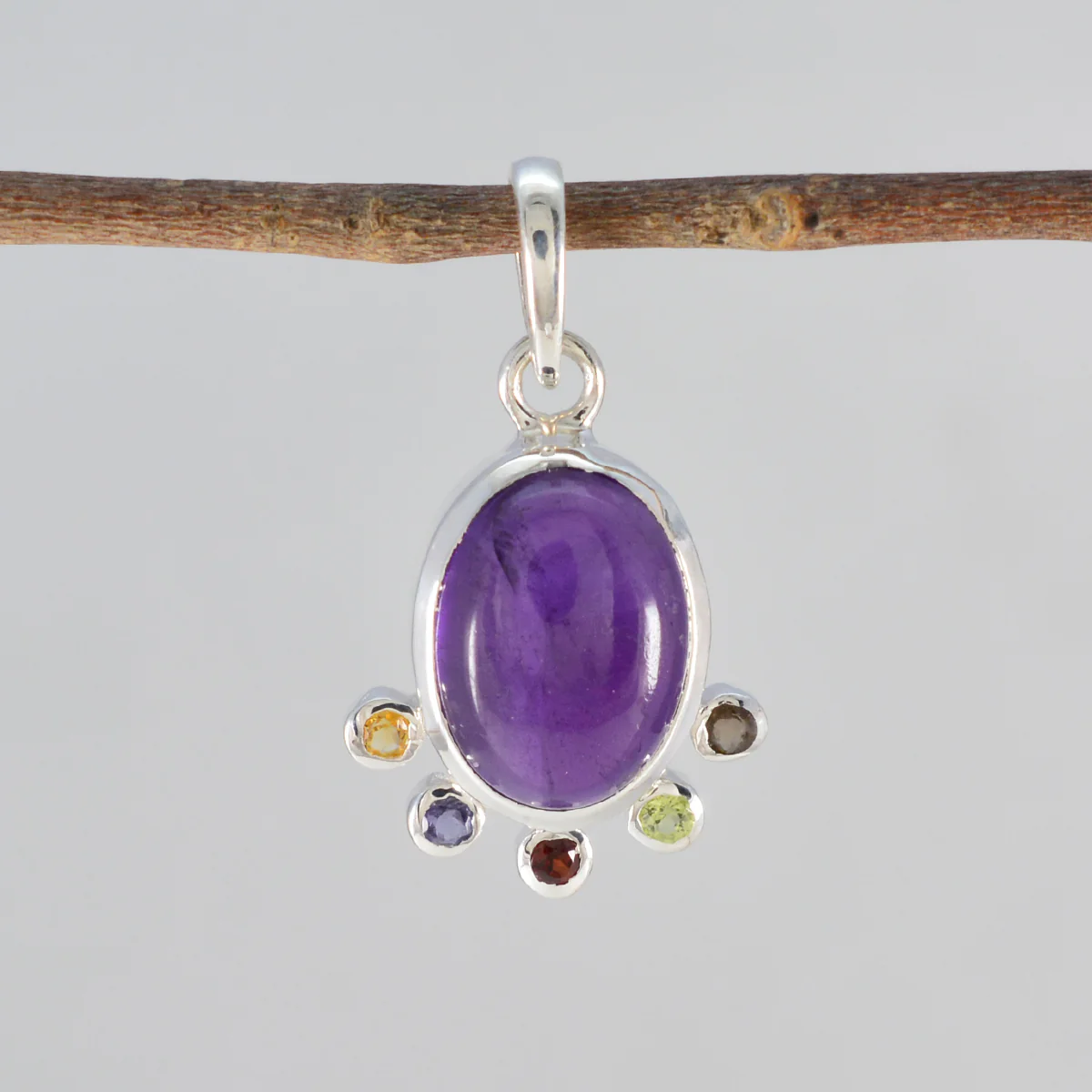 Multi Stone Delicate Latin American Silver Hexa Genesis Luxurious multicolor Pendant Jewelry - Image 2