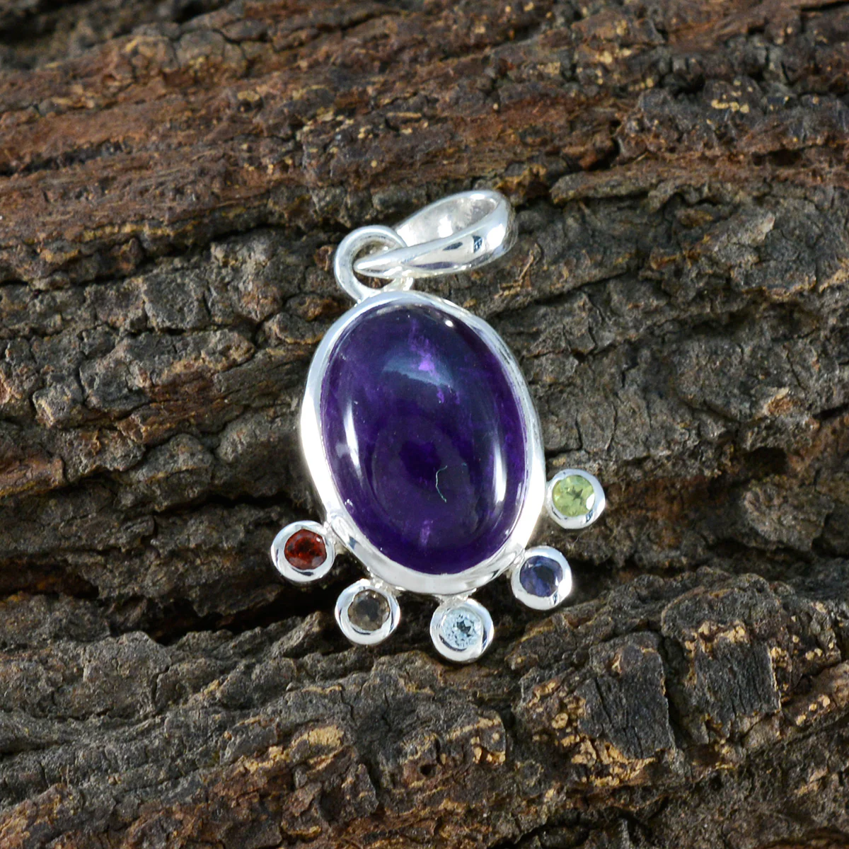 Multi Stone Delicate Mexican 92.5 Silver Hexa Freya Fairytale multicolor Pendant Jewellery - Image 3