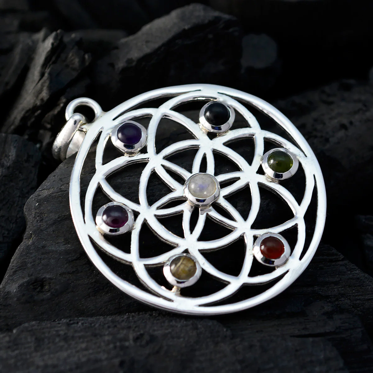 Multi Stone Edgy Spanish 925 Silver multiple Sarah Art-Deco multicolor Pendant Jewelry - Image 3