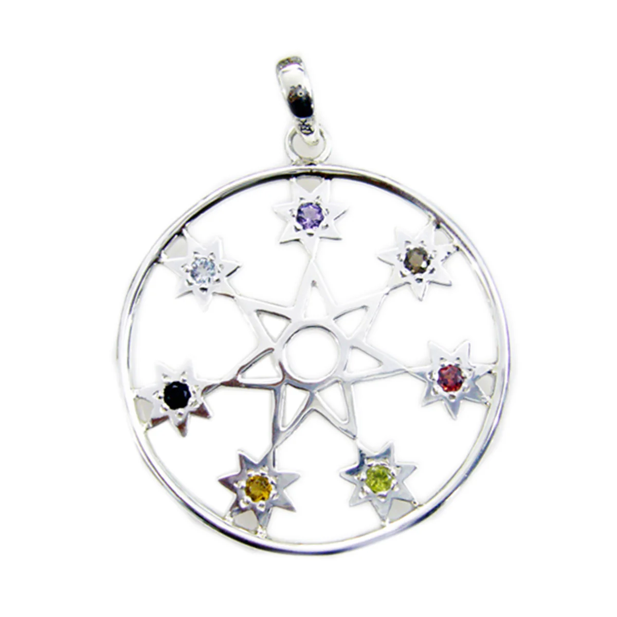 Multi Stone Essential Moroccan Sterling Silver Hepta Riley propsel multicolor Pendant Jewellery - Image 2