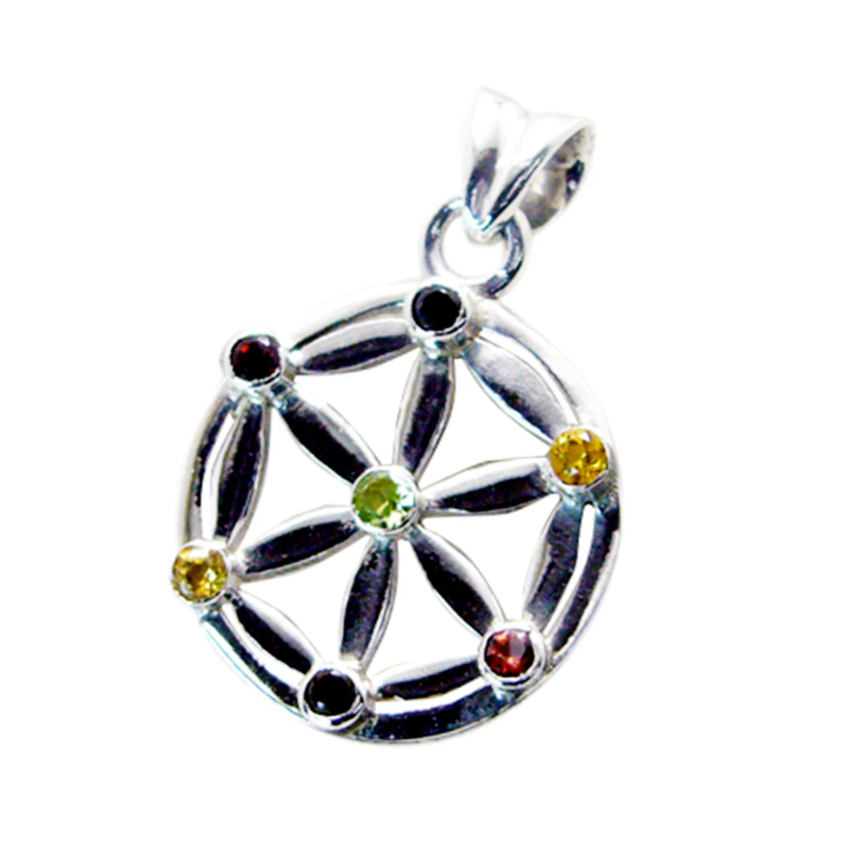 Multi Stone Featherlight French Silver multiple Maya antique multicolor Pendant Jewelry
