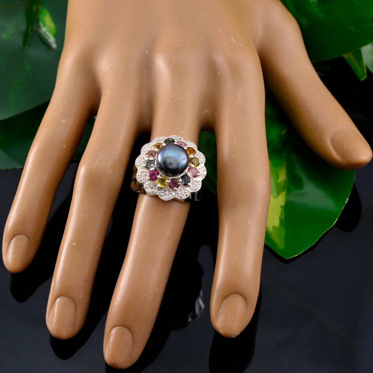 Multi Stone Halo French 925 Sterling Silver multicolor Gems Statement Cocktail Ring Jewellery - Image 5