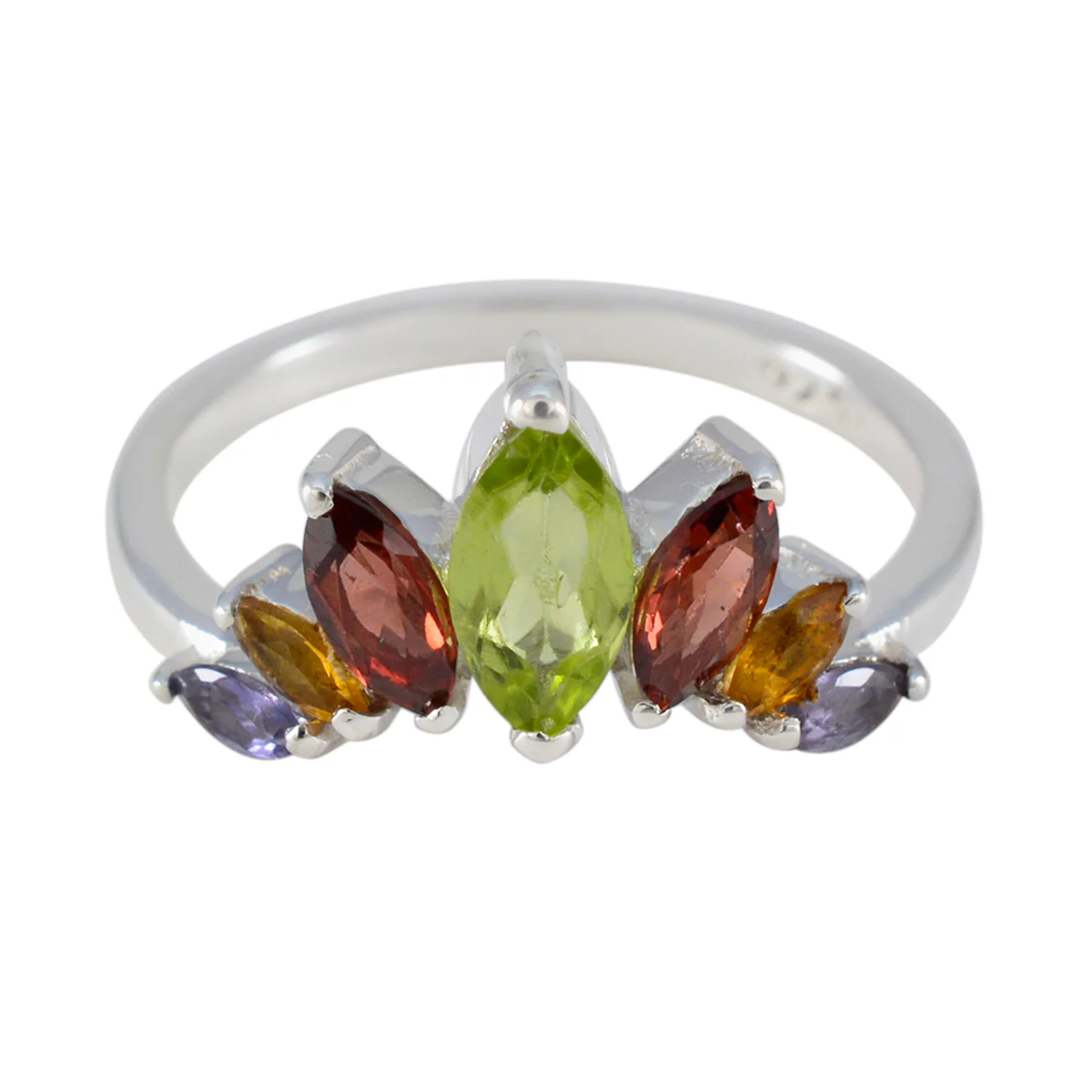 Multi Stone Hepta American Sterling Silver multicolor Gemstones Dainty crown Ring Jewelry - Image 2