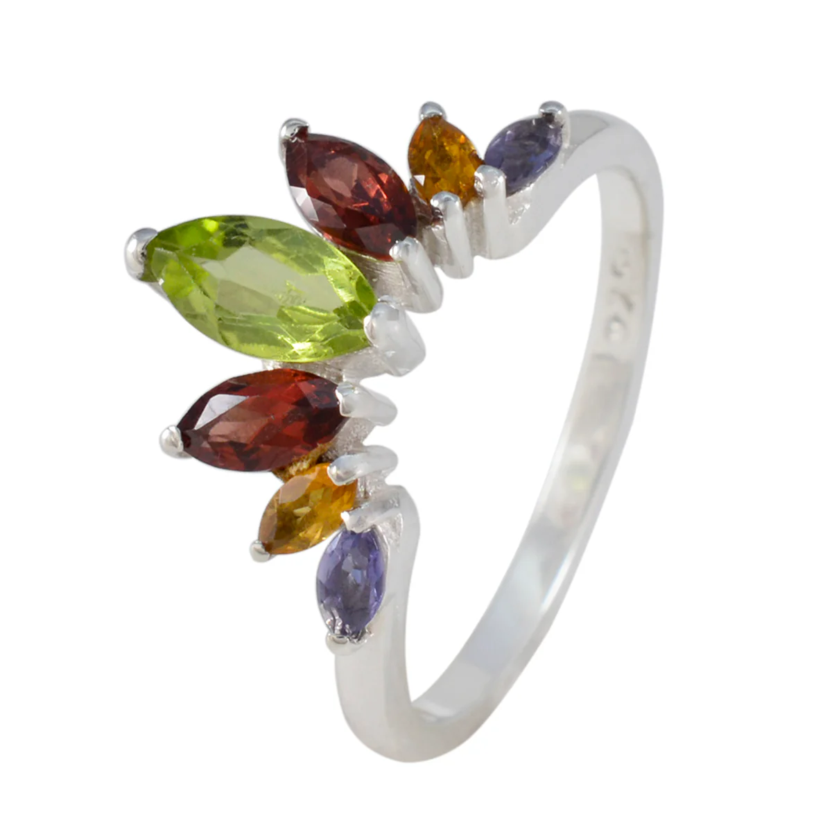Multi Stone Hepta American Sterling Silver multicolor Gemstones Dainty crown Ring Jewelry - Image 3