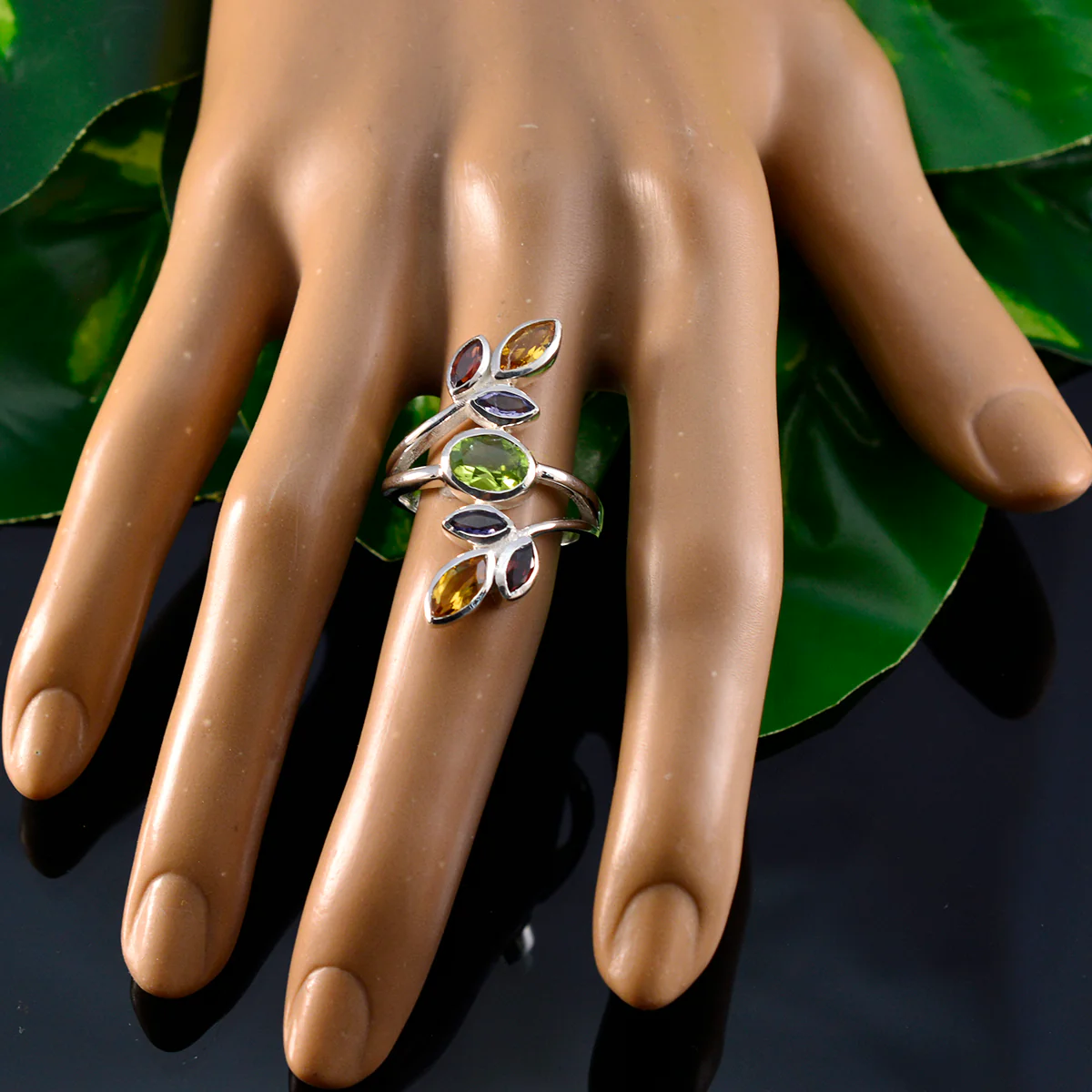Multi Stone Hepta French 925 Silver multicolor Gemstones Mid-weight Cocktail Ring Jewelry - Image 5