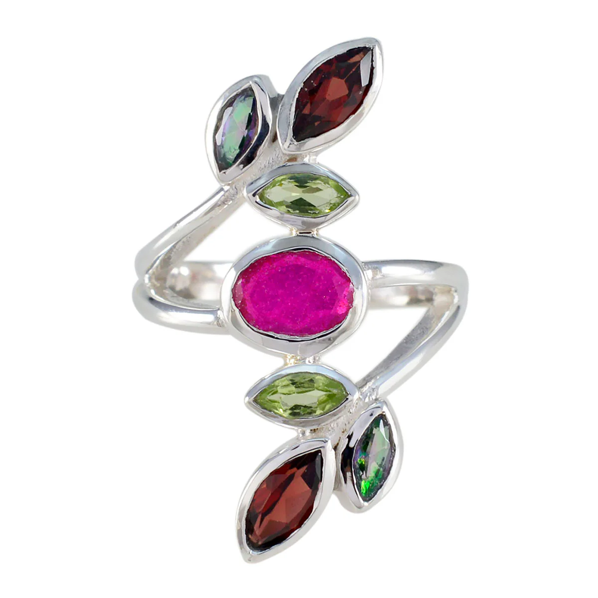 Multi Stone Hepta German 92.5 Silver multicolor Gems Mid-weight Cocktail Ring Jewellery