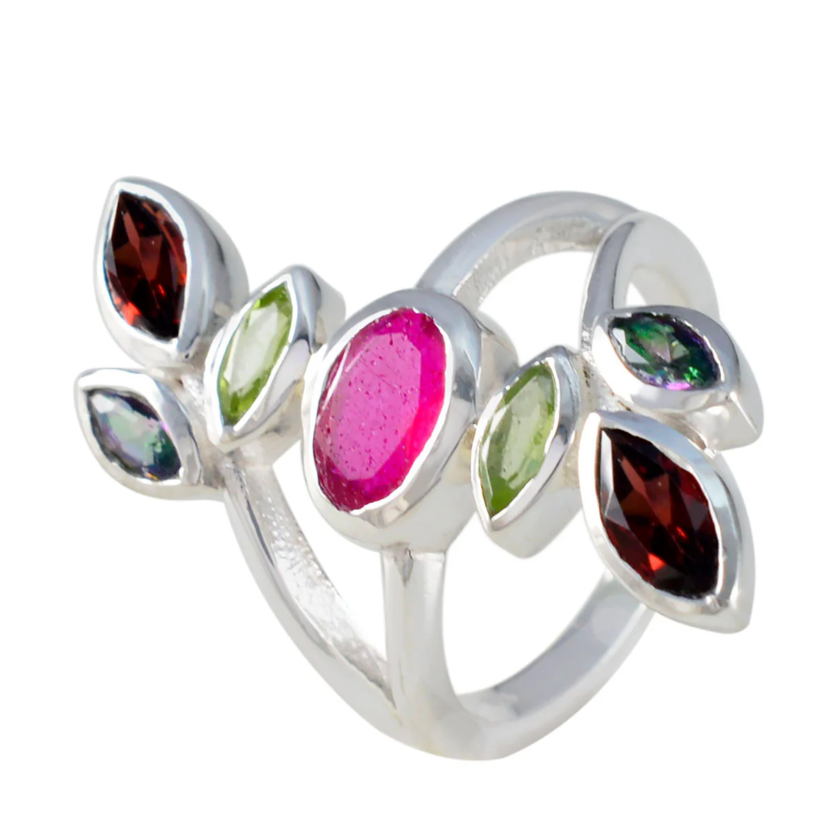 Multi Stone Hepta German 92.5 Silver multicolor Gems Mid-weight Cocktail Ring Jewellery - Image 2