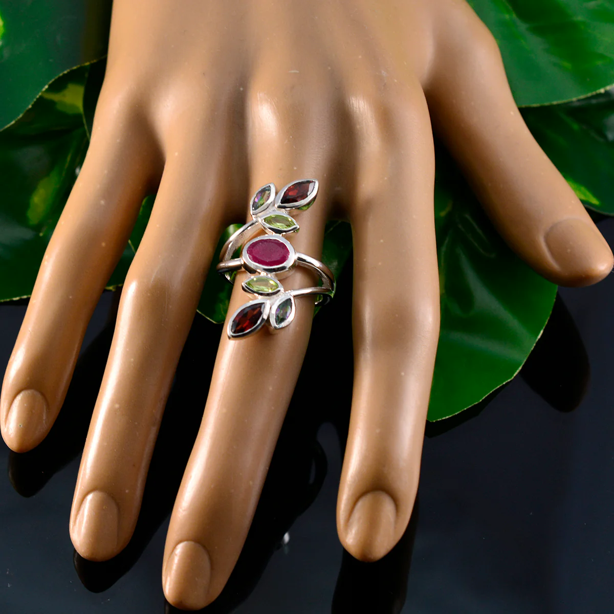 Multi Stone Hepta German 92.5 Silver multicolor Gems Mid-weight Cocktail Ring Jewellery - Image 5