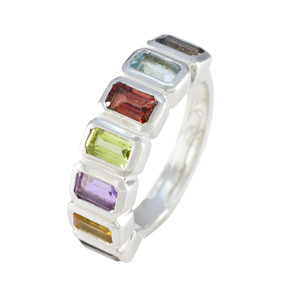 Multi Stone Hepta Indian 92.5 Silver multicolor Gemstone Featherlight Modern Band Jewellery - Image 2