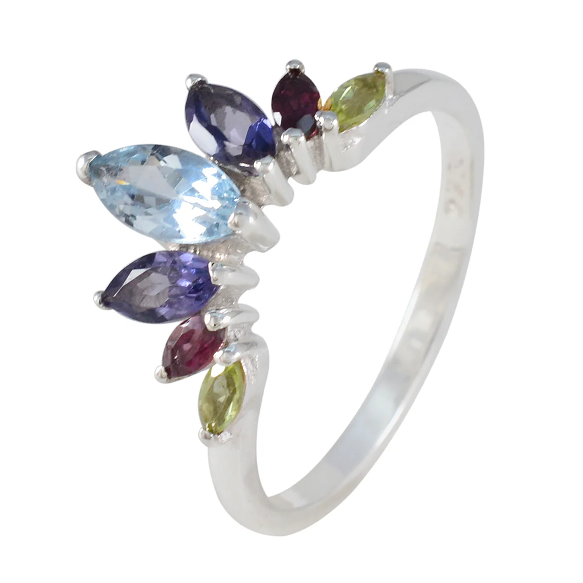 Multi Stone Hepta Japanese 925 Sterling Silver multicolor Gems Dainty crown Ring Jewelry - Image 3